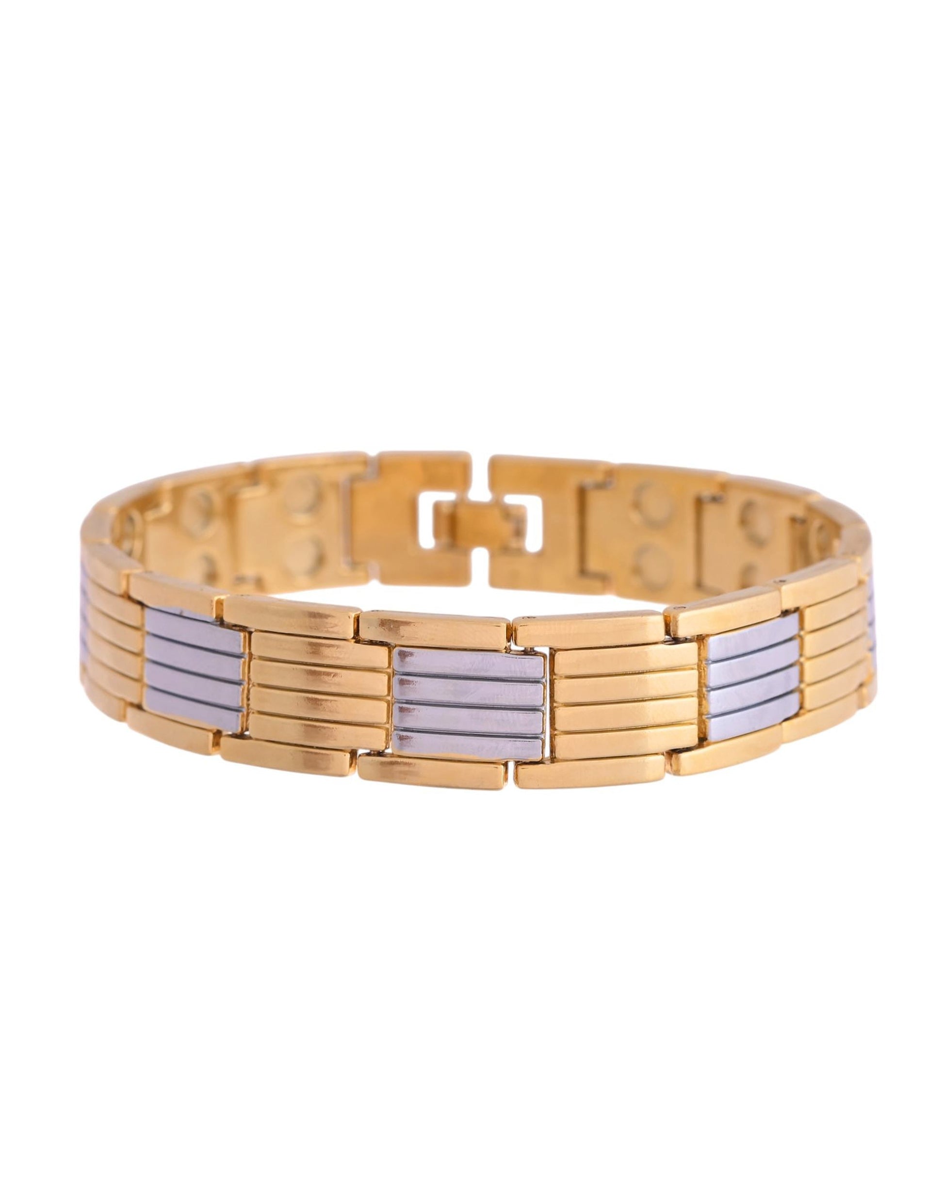 VOJ Men Silver & Gold-Toned Link Bio Energy Bracelet VOJ (Valley Of Jewellery)