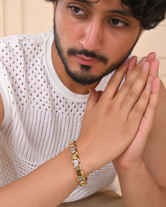 VOJ Stainless Steel Men's Gold Polished Link Bracelet VOJ (Valley Of Jewellery)