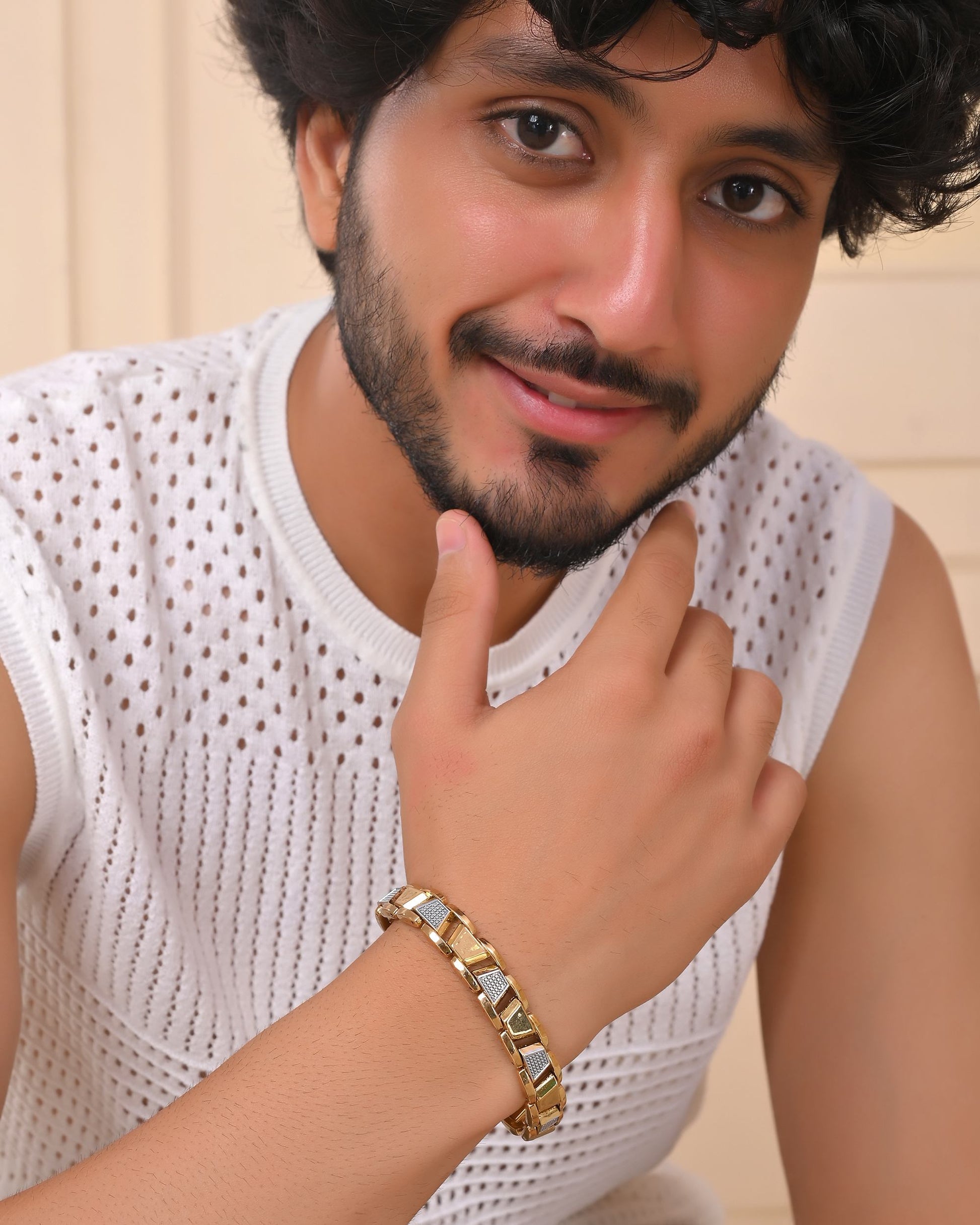 VOJ Stainless Steel Men's Gold Polished Link Bracelet VOJ (Valley Of Jewellery)