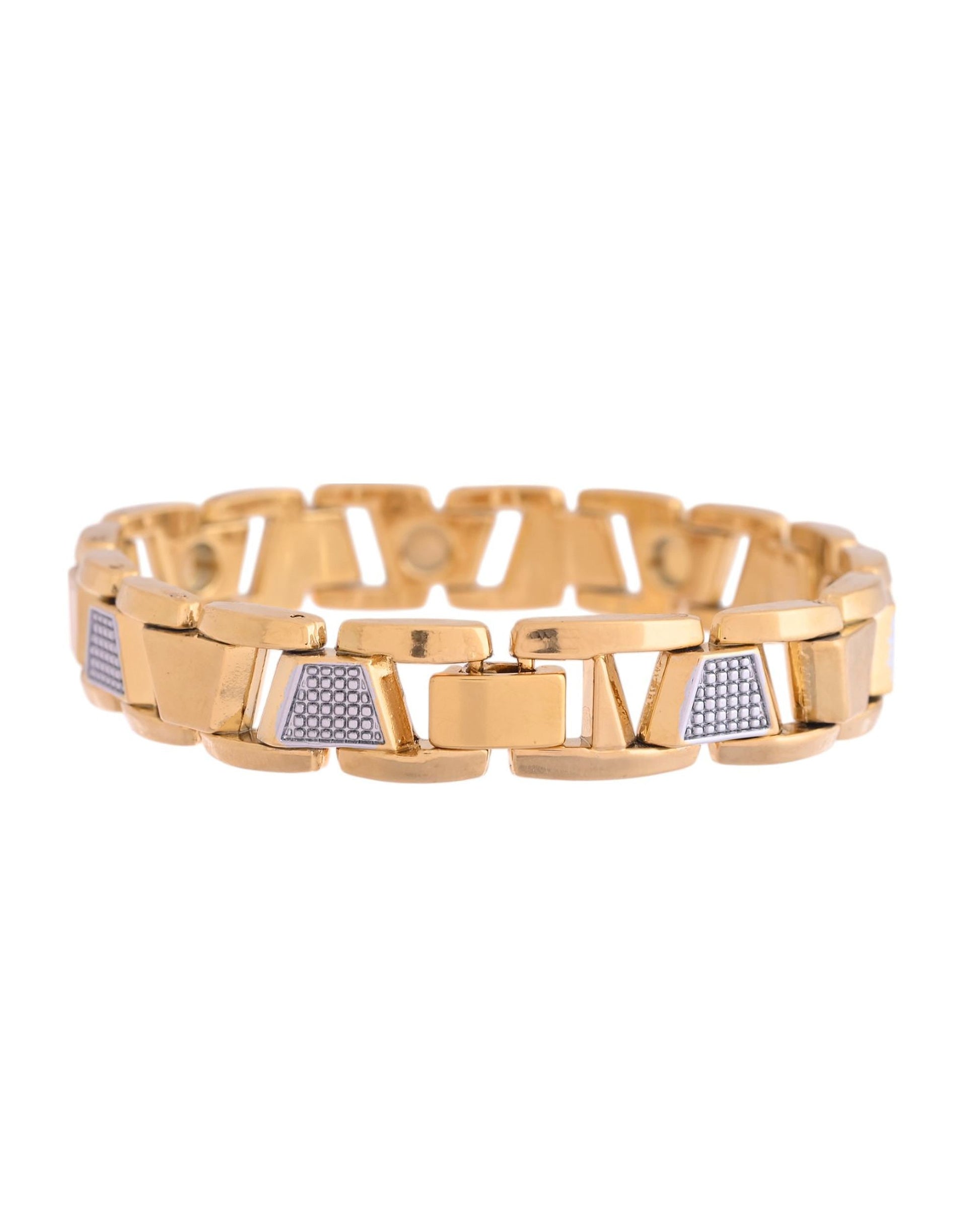 VOJ Stainless Steel Men's Gold Polished Link Bracelet VOJ (Valley Of Jewellery)