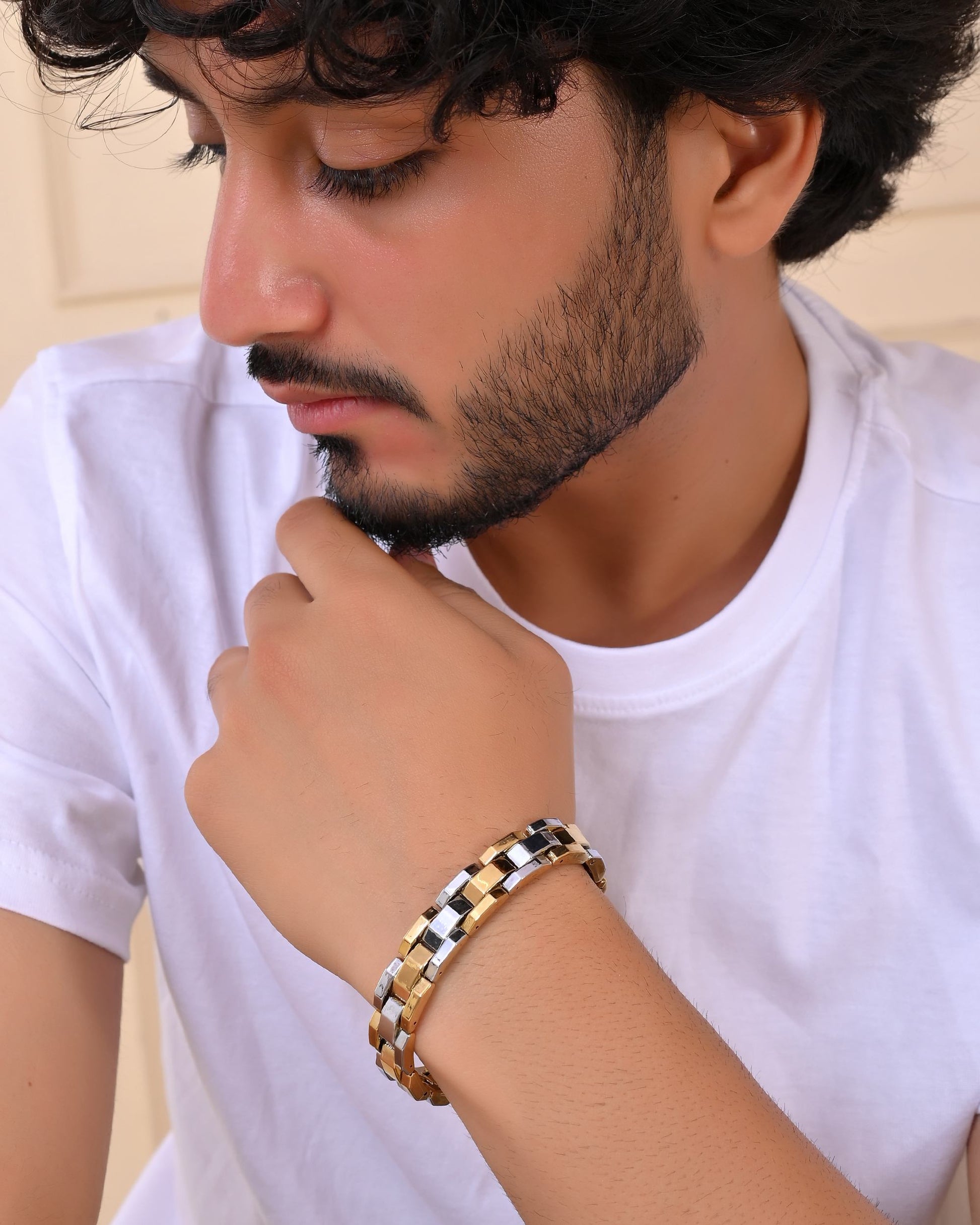 VOJ Magnetic Gold Stainless Steel Dual Color Bracelet For Men VOJ (Valley Of Jewellery)