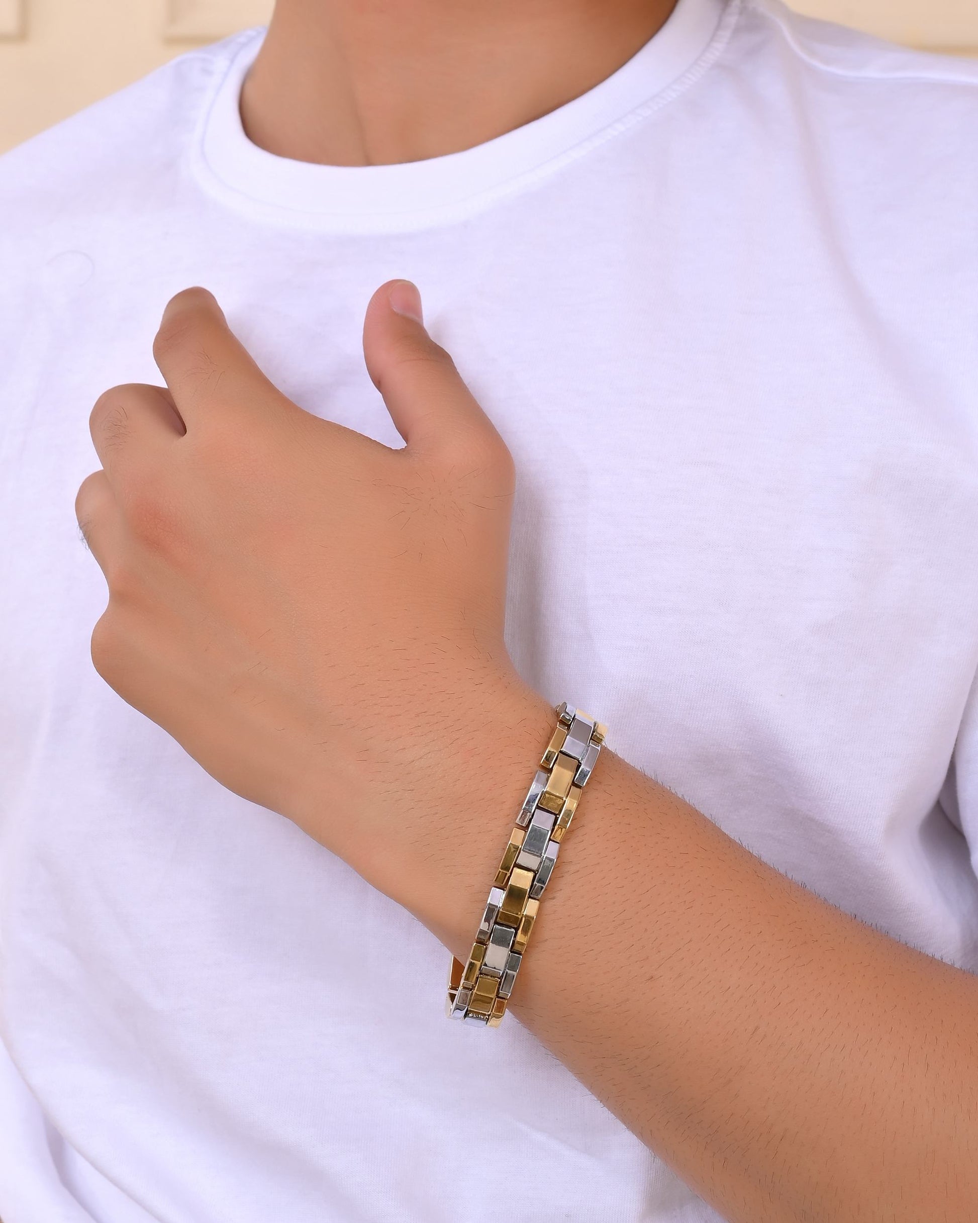 VOJ Magnetic Gold Stainless Steel Dual Color Bracelet For Men VOJ (Valley Of Jewellery)