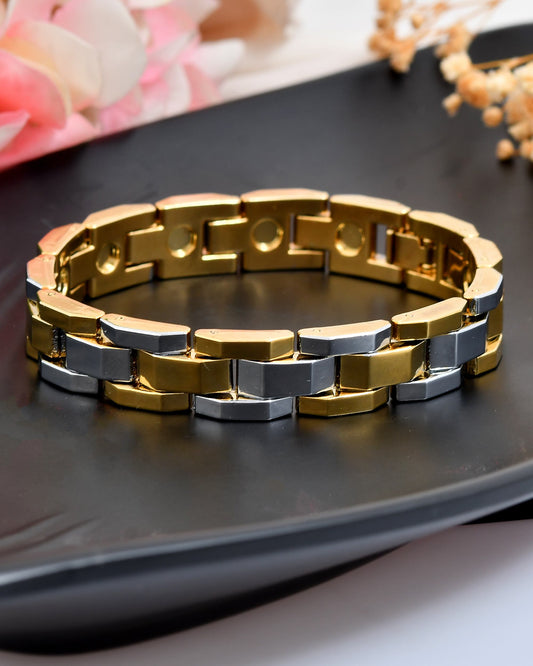 VOJ Magnetic Gold Stainless Steel Dual Color Bracelet For Men VOJ (Valley Of Jewellery)