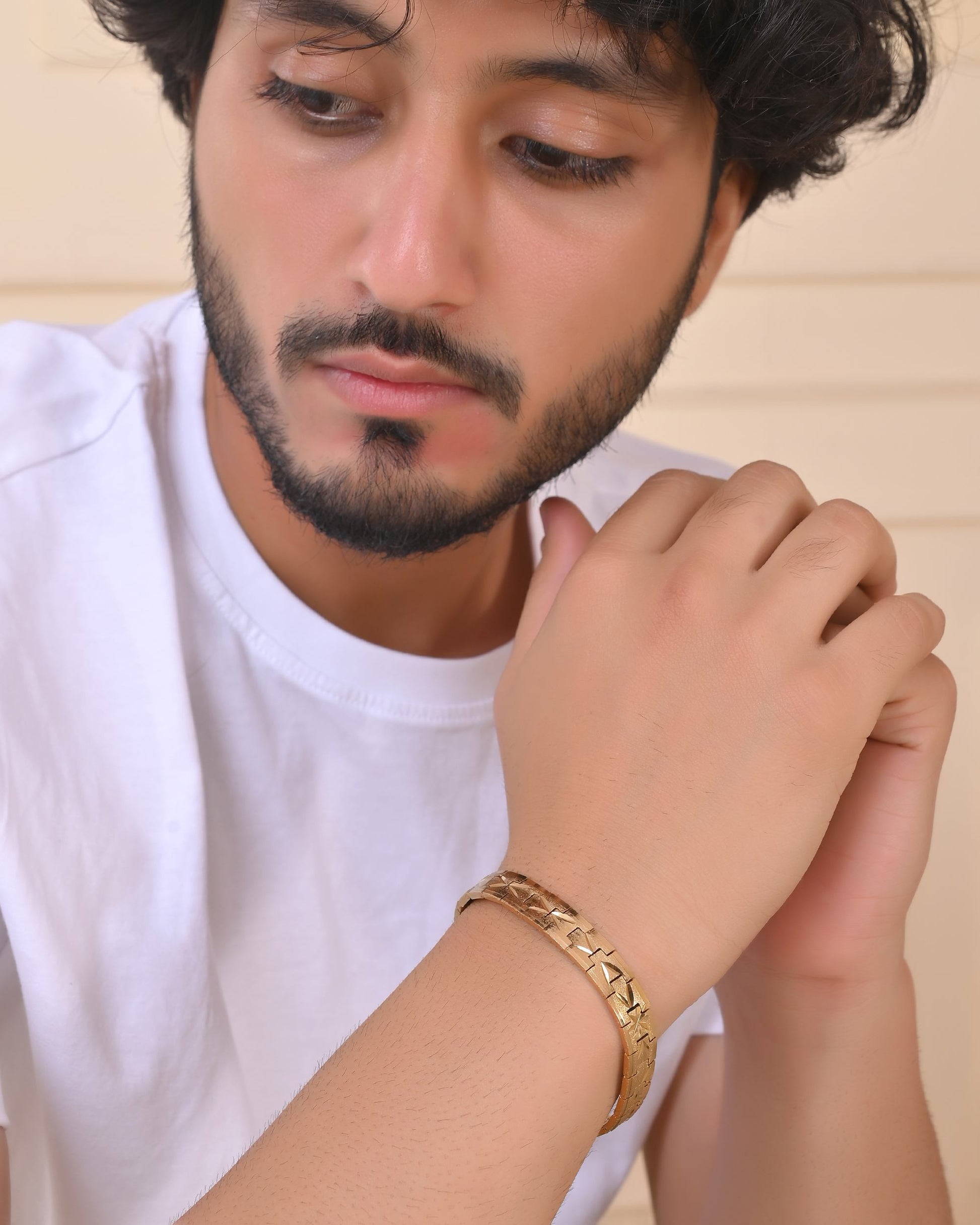 VOJ Gold Polished Textured Men's Bracelet VOJ (Valley Of Jewellery)