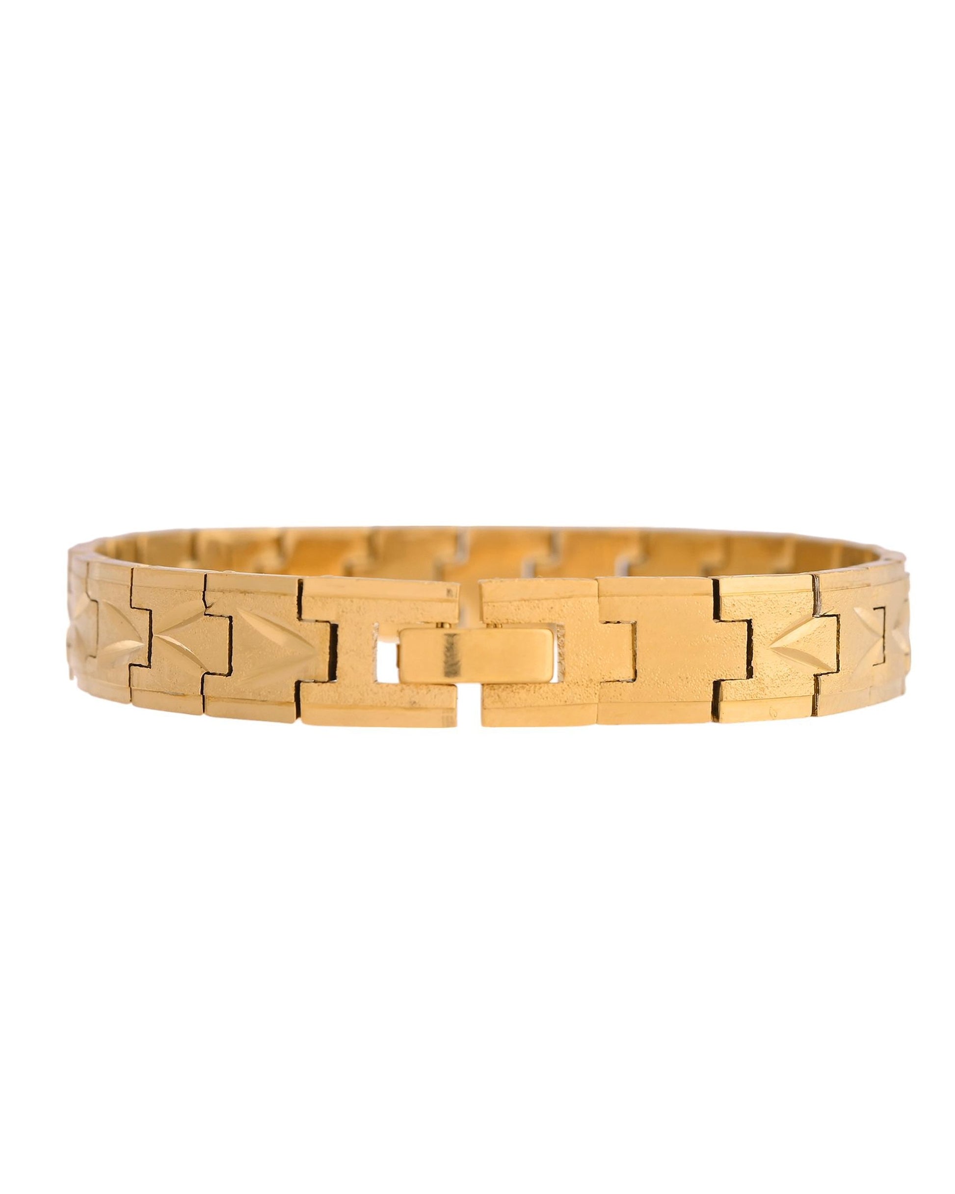 VOJ Gold Polished Textured Men's Bracelet VOJ (Valley Of Jewellery)