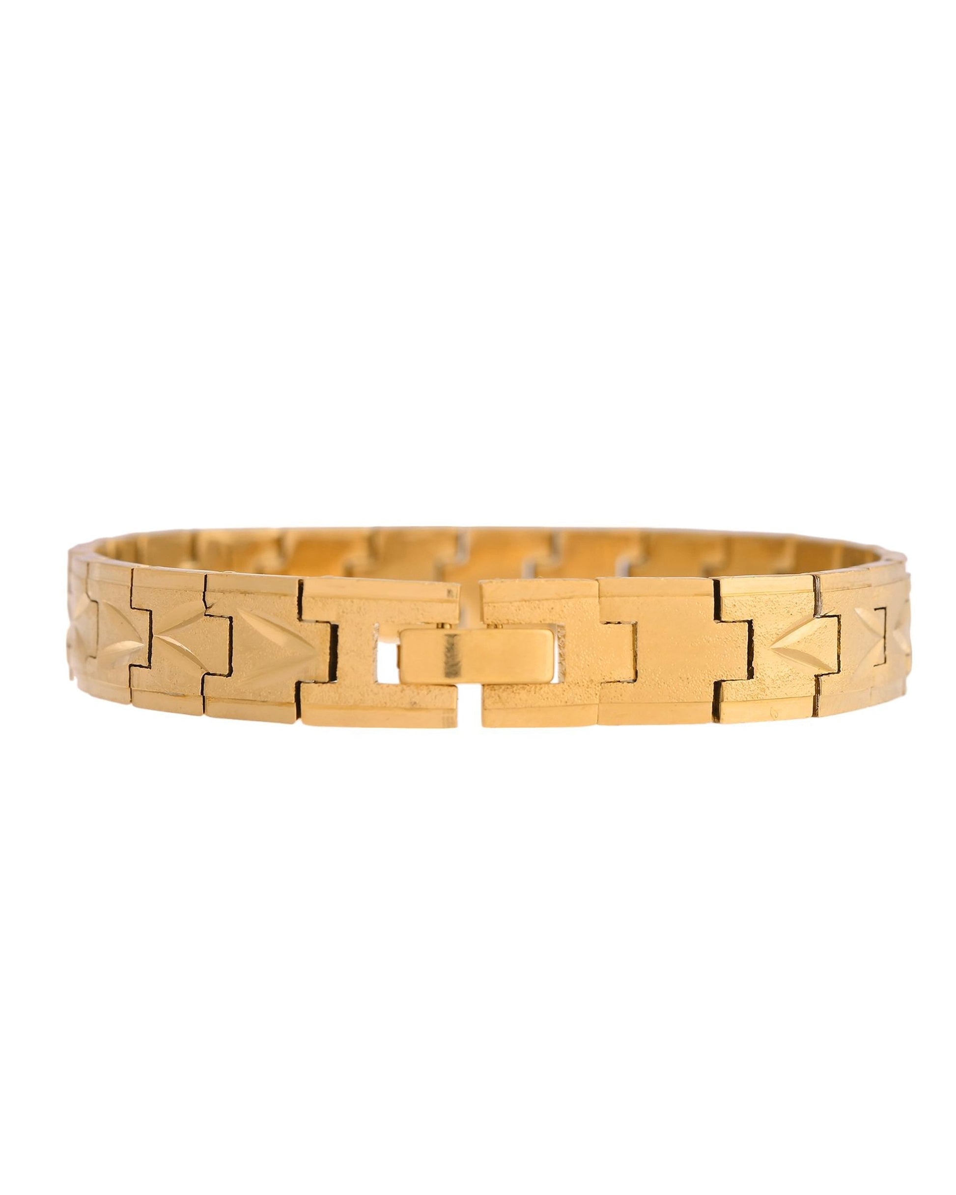 VOJ Gold Polished Textured Men's Bracelet - Swadesiicart