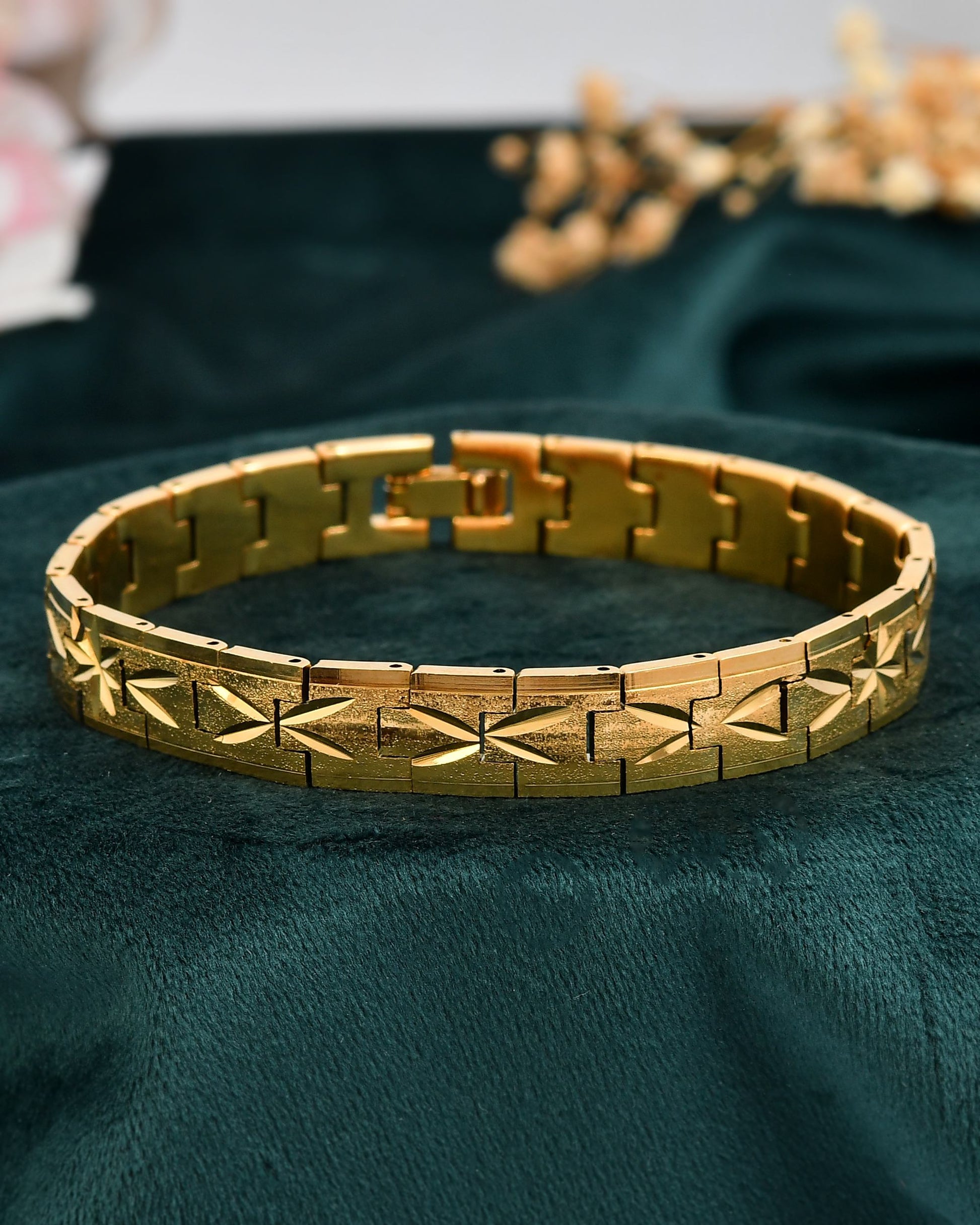 VOJ Gold Polished Textured Men's Bracelet VOJ (Valley Of Jewellery)
