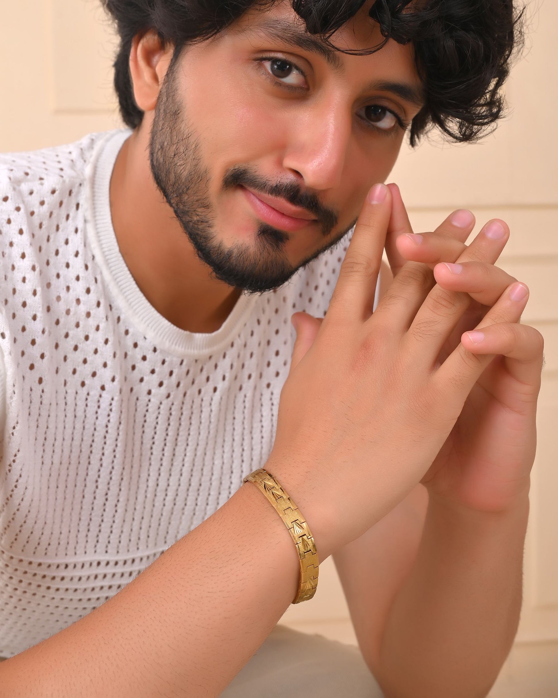 VOJ Textured Gold Polished Men's Bracelet VOJ (Valley Of Jewellery)