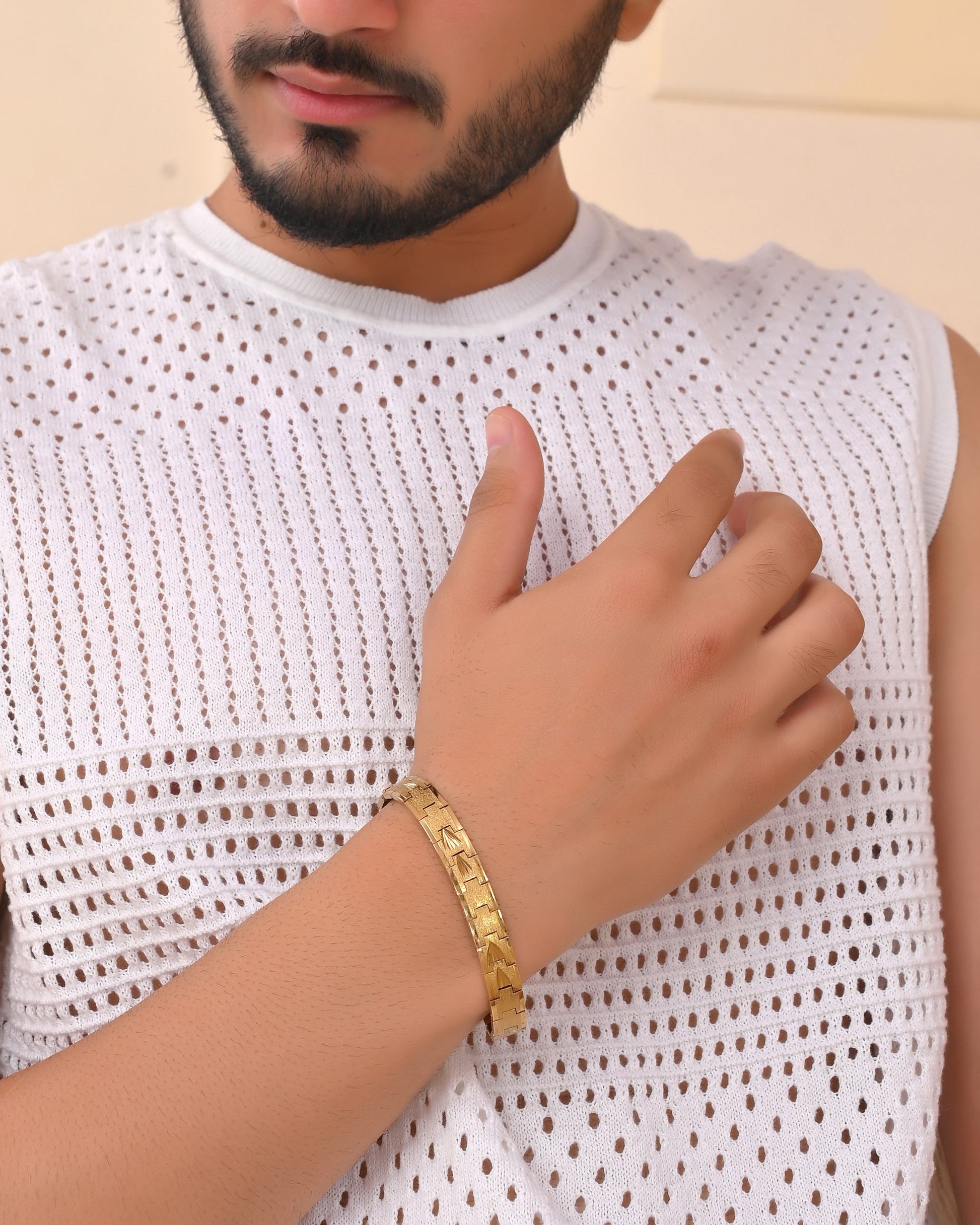 VOJ Textured Gold Polished Men's Bracelet VOJ (Valley Of Jewellery)