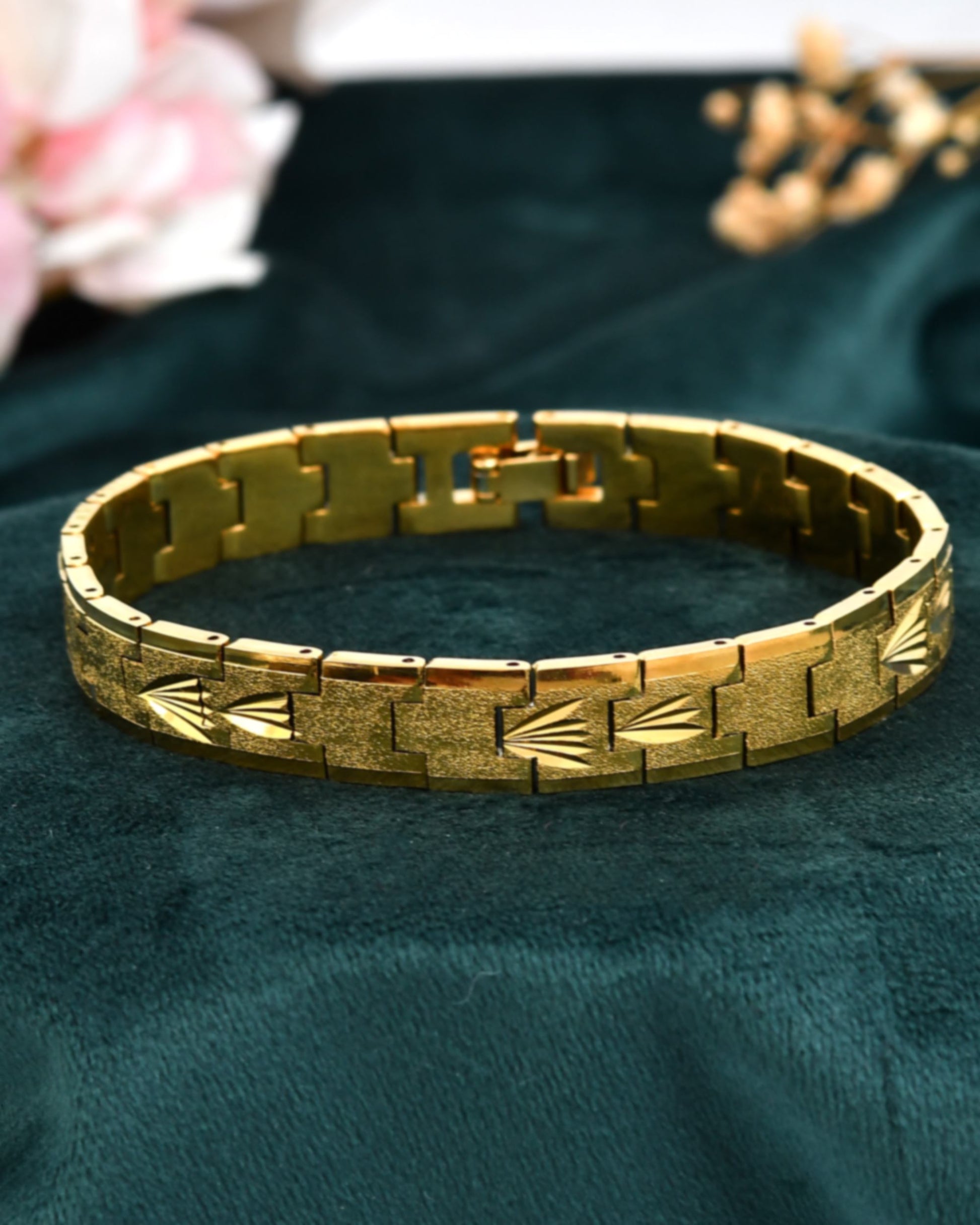 VOJ Textured Gold Polished Men's Bracelet VOJ (Valley Of Jewellery)