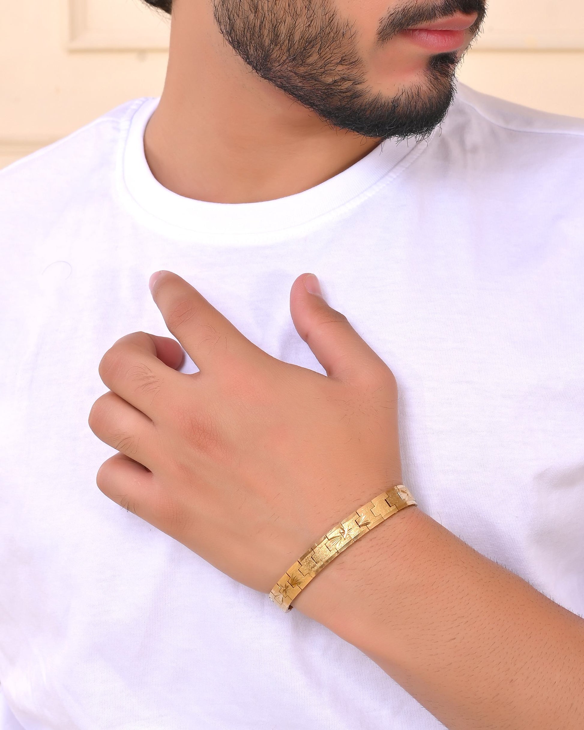 VOJ Stainless Steel Men's Gold Polished Textured Bracelet VOJ (Valley Of Jewellery)