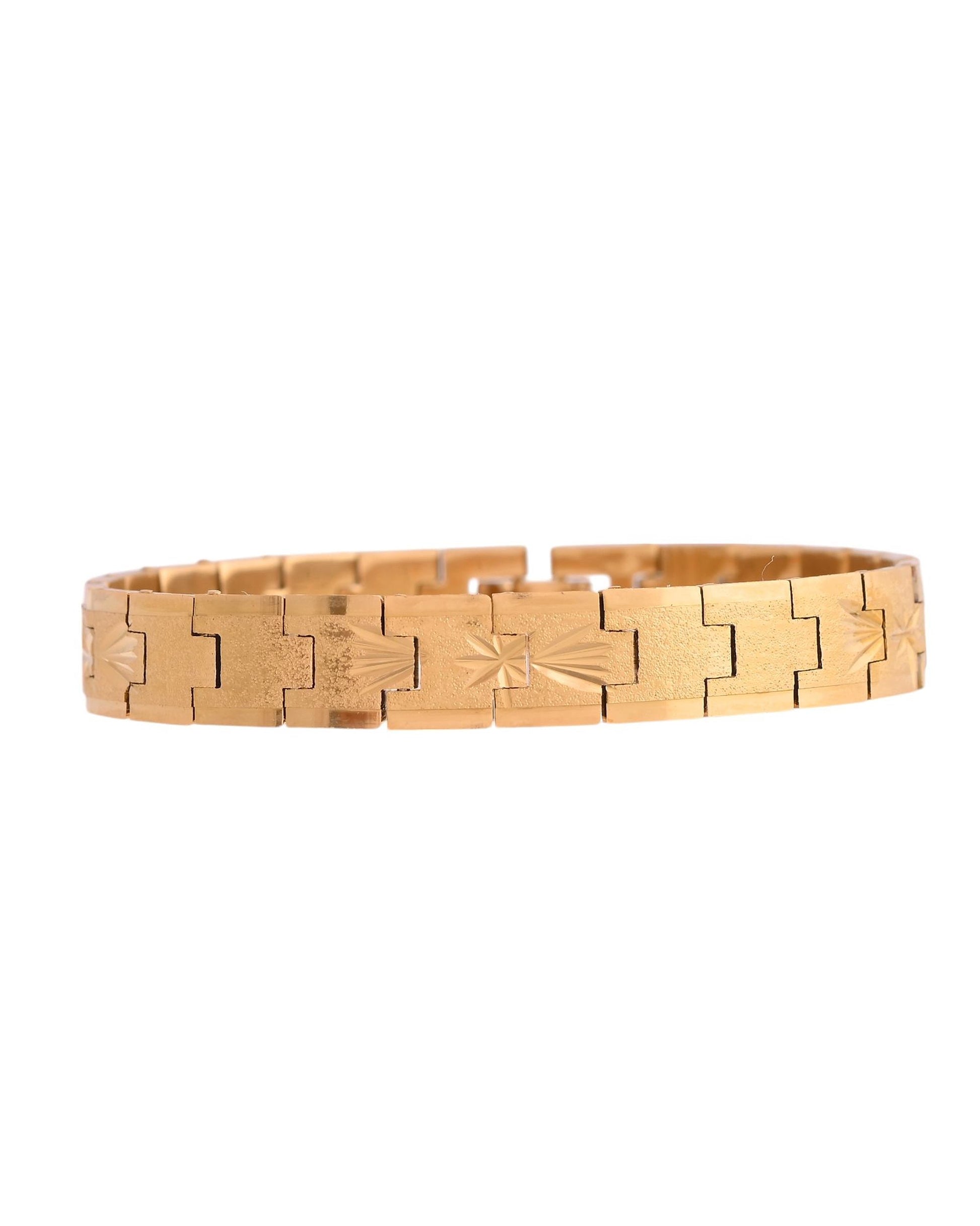 VOJ Stainless Steel Men's Gold Polished Textured Bracelet VOJ (Valley Of Jewellery)