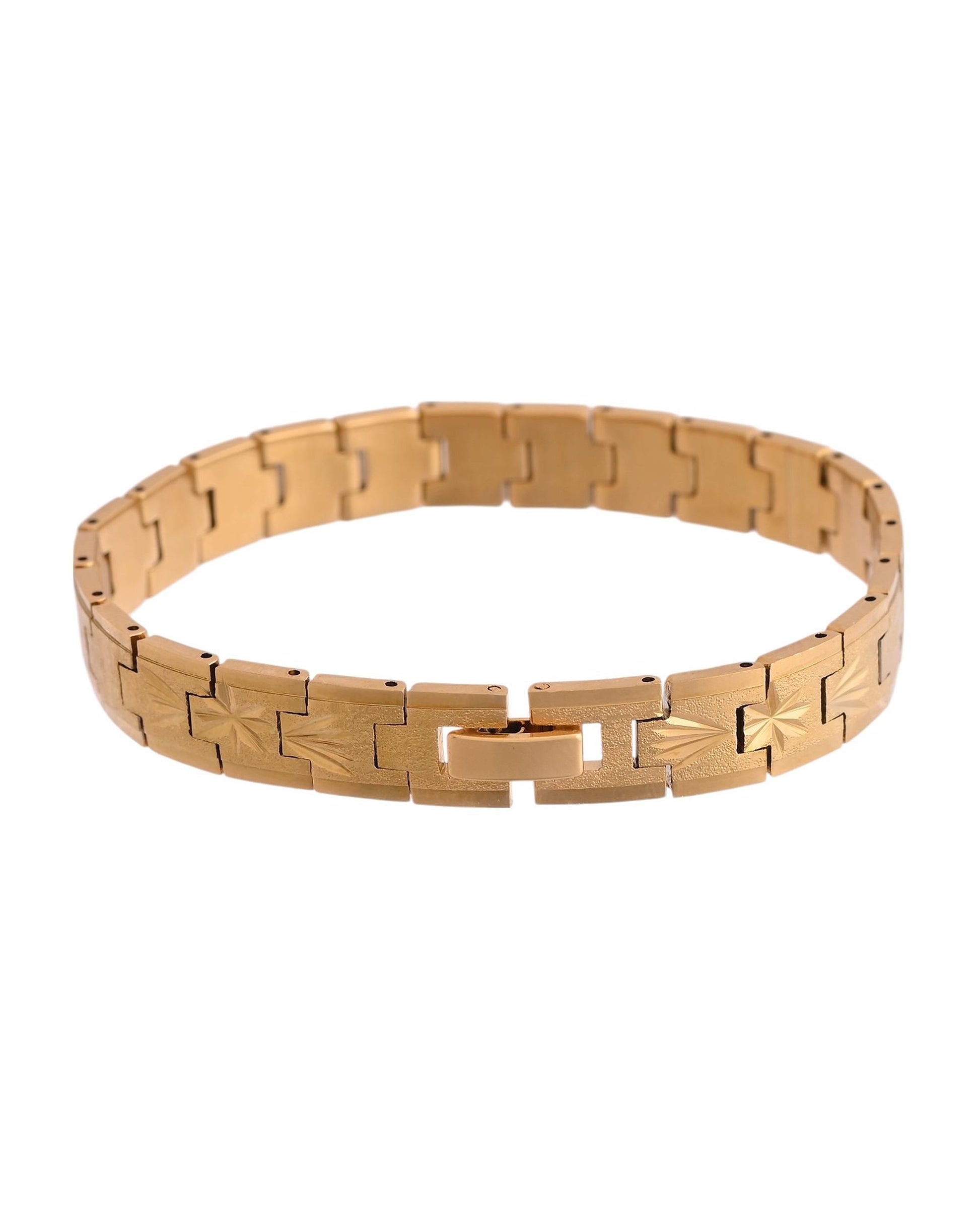 VOJ Stainless Steel Men's Gold Polished Textured Bracelet VOJ (Valley Of Jewellery)