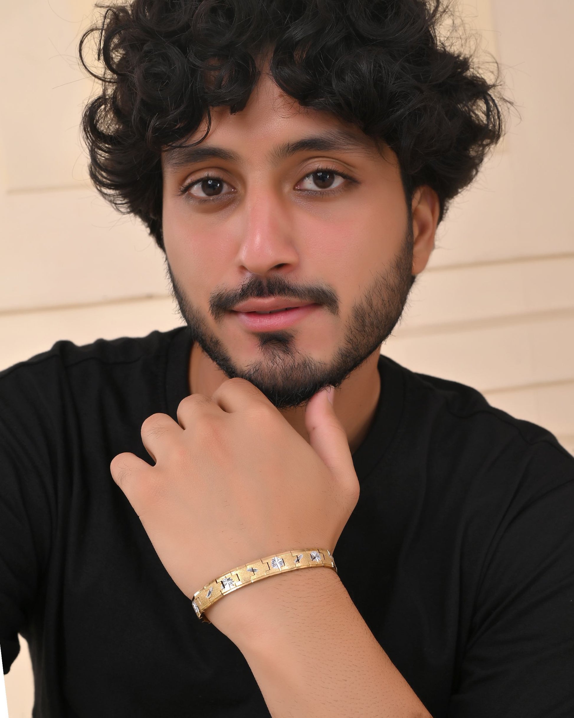 VOJ Gold And Silver Polished Textured Bracelet For Men VOJ (Valley Of Jewellery)