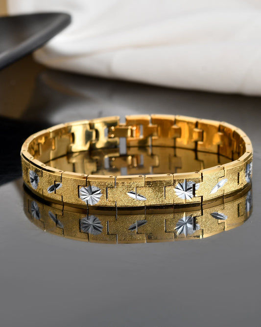 VOJ Gold And Silver Polished Textured Bracelet For Men VOJ (Valley Of Jewellery)