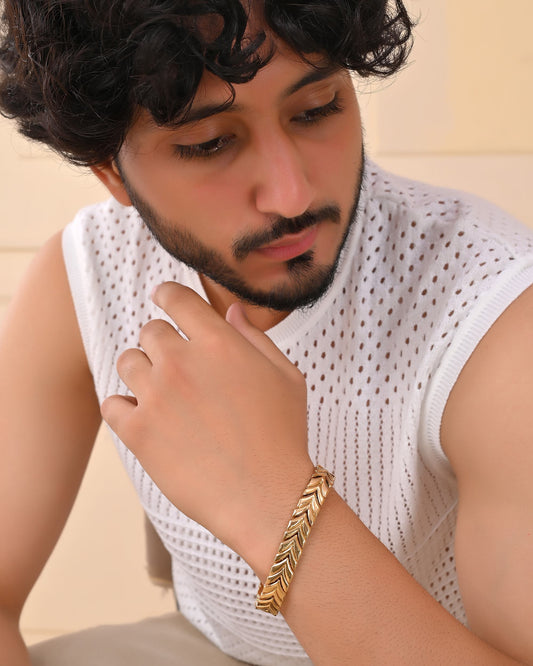 VOJ Gold Toned Magnetic Therapy Bracelet for Men VOJ (Valley Of Jewellery)