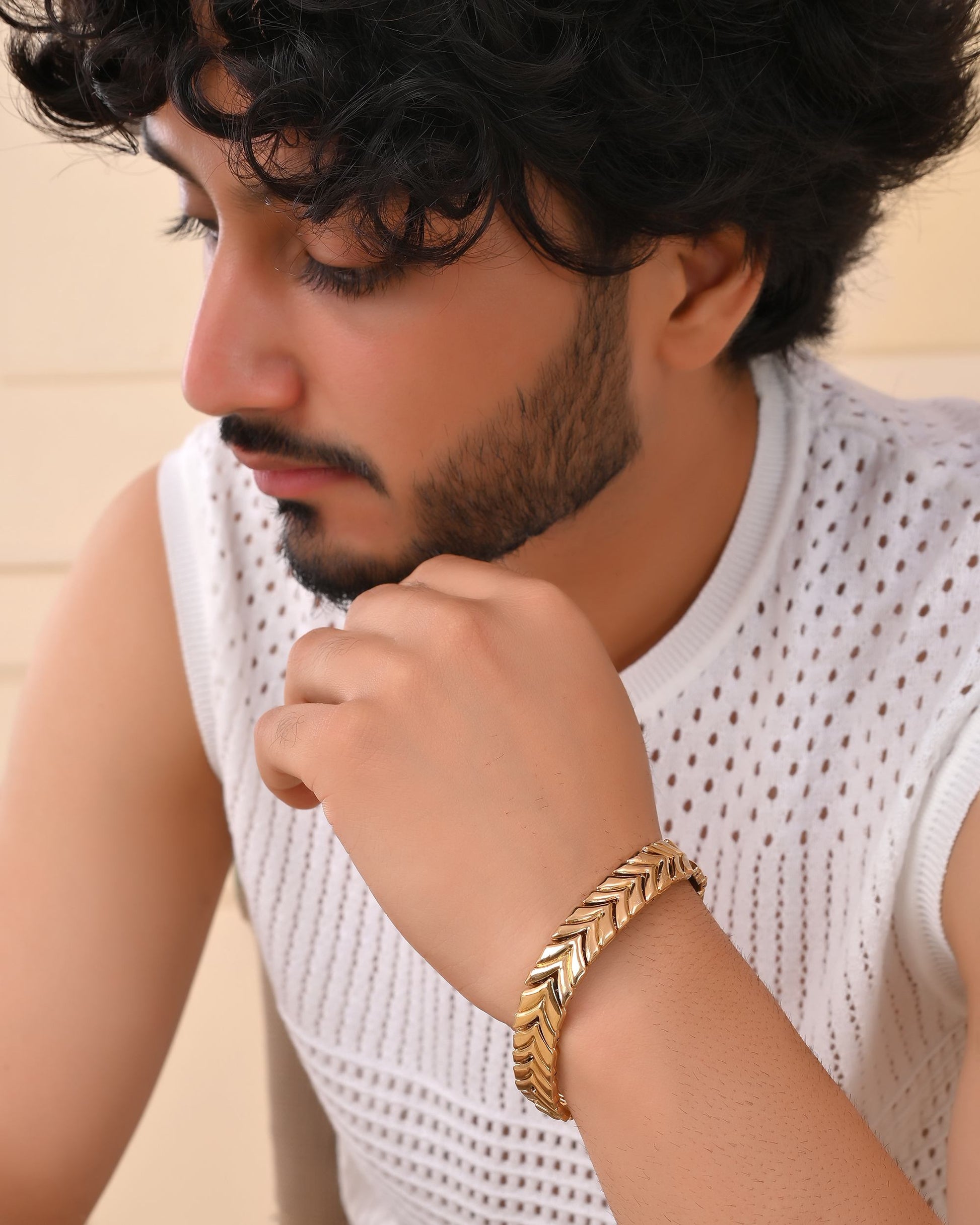 VOJ Gold Toned Magnetic Therapy Bracelet for Men VOJ (Valley Of Jewellery)