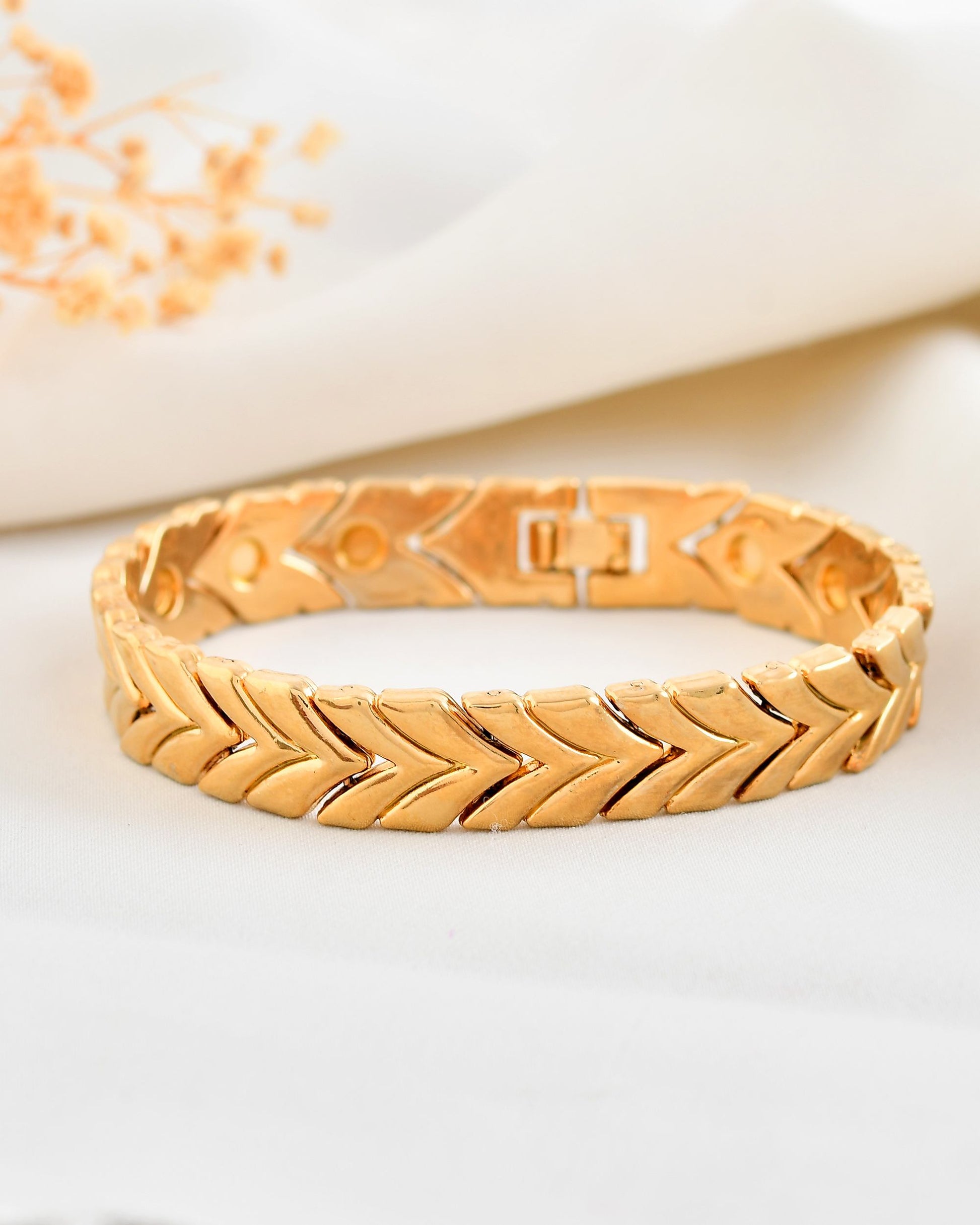 VOJ Gold Toned Magnetic Therapy Bracelet for Men VOJ (Valley Of Jewellery)