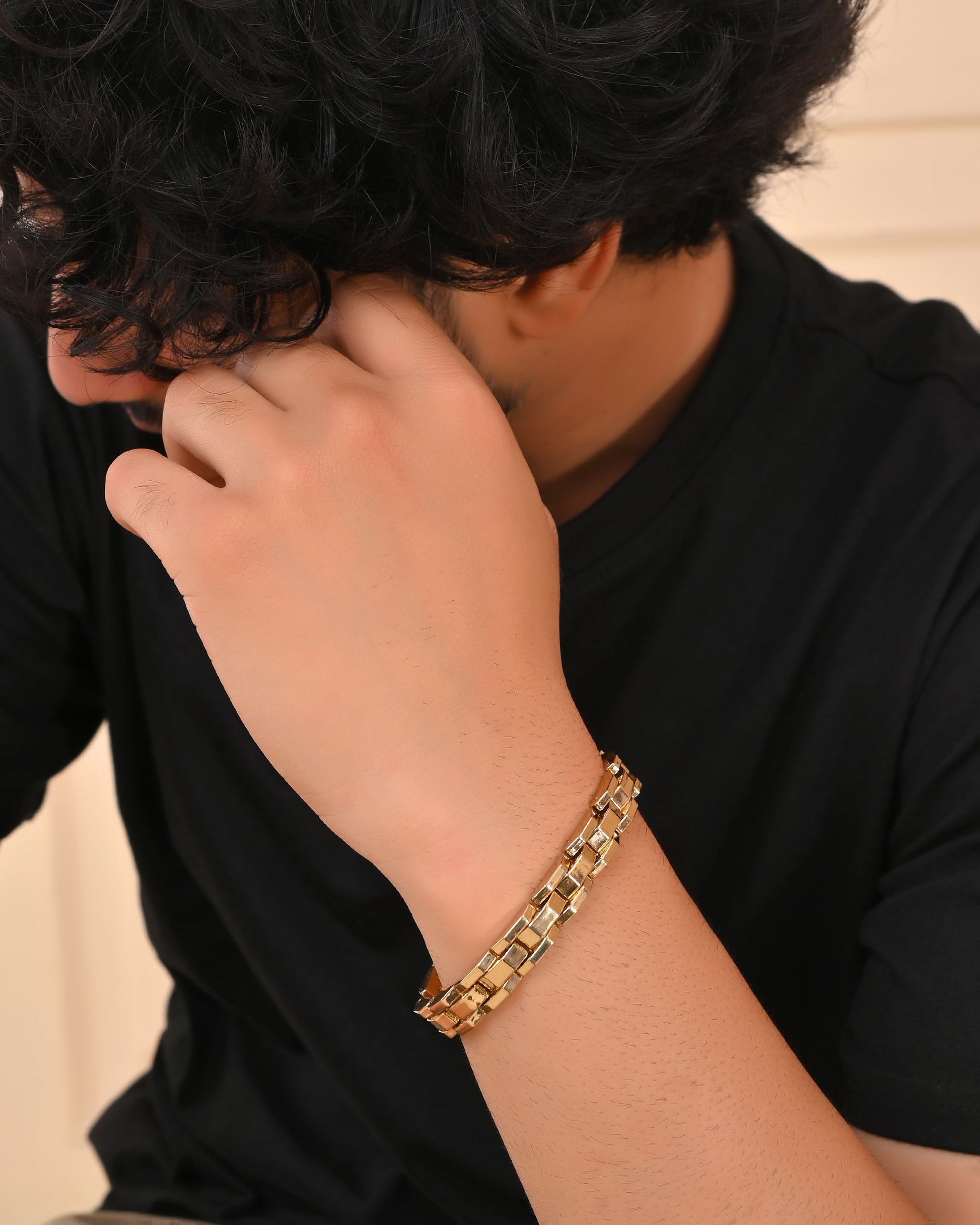 VOJ Golden Link Tungsten Magnetic Bracelet for Men VOJ (Valley Of Jewellery)