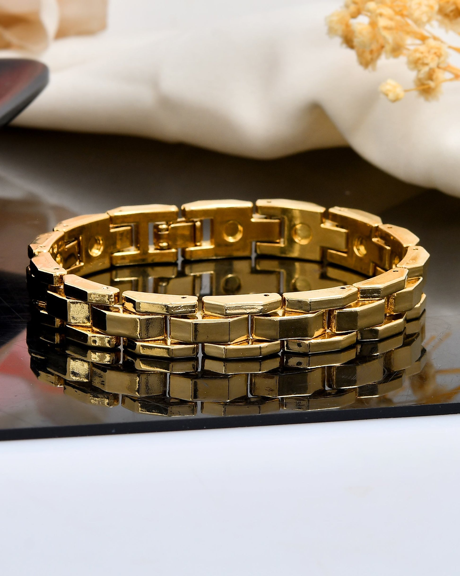 VOJ Golden Link Tungsten Magnetic Bracelet for Men VOJ (Valley Of Jewellery)