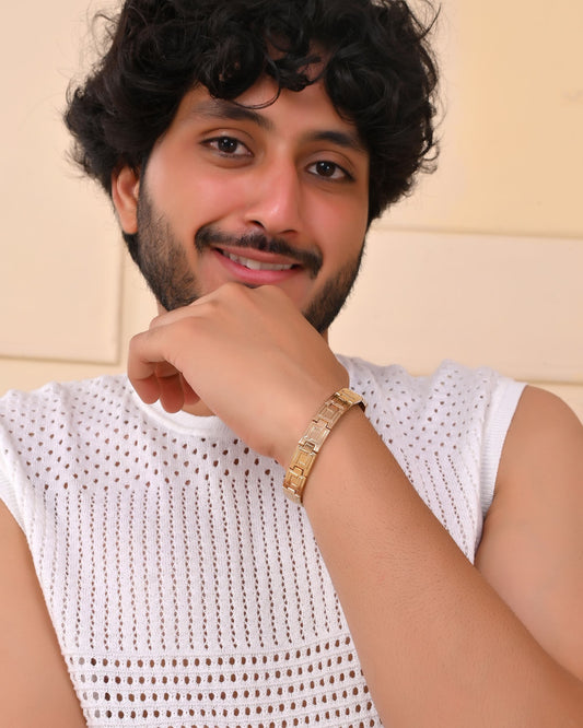 VOJ Men's Gold Polished Stainless Steel Link Bracelet VOJ (Valley Of Jewellery)