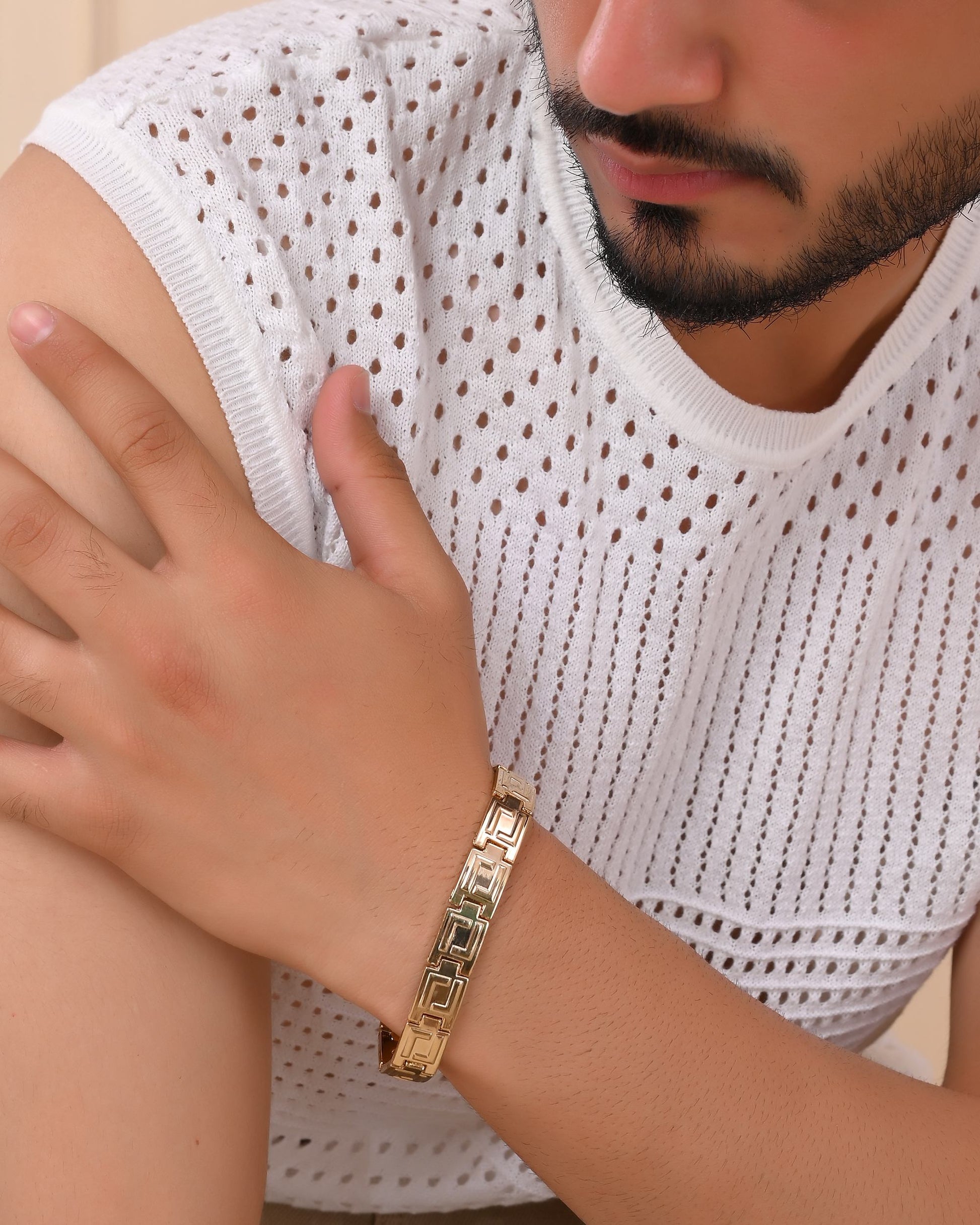 VOJ Men's Gold Polished Stainless Steel Link Bracelet VOJ (Valley Of Jewellery)