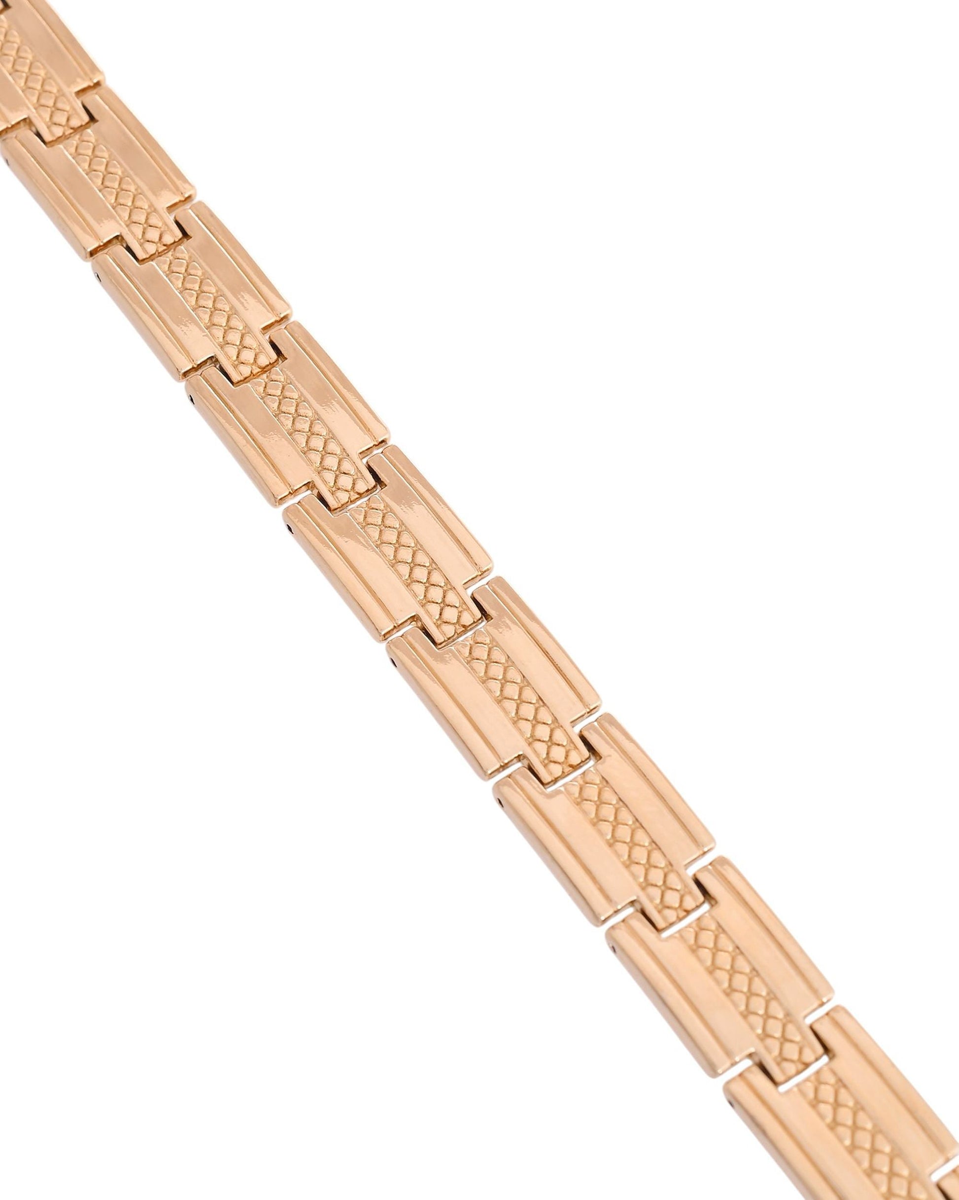 VOJ Men Gold-Toned Stainless Steel Grid Pattern Chain Bracelet VOJ (Valley Of Jewellery)