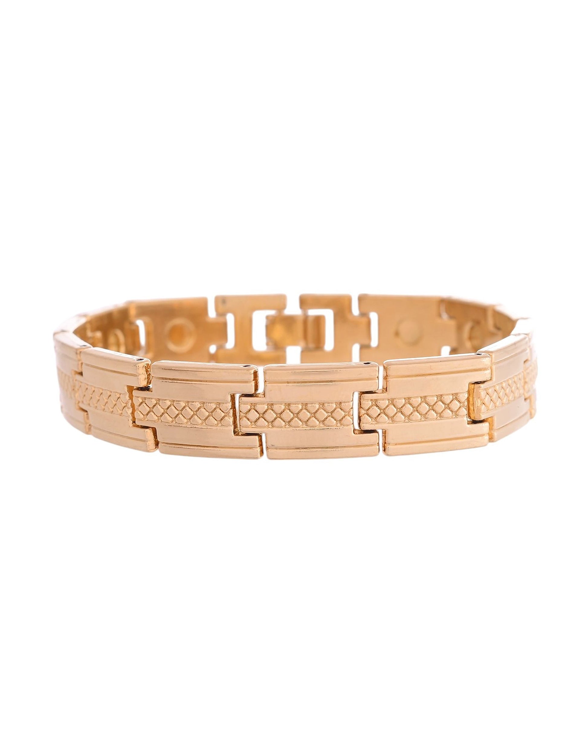 VOJ Men Gold-Toned Stainless Steel Grid Pattern Chain Bracelet VOJ (Valley Of Jewellery)