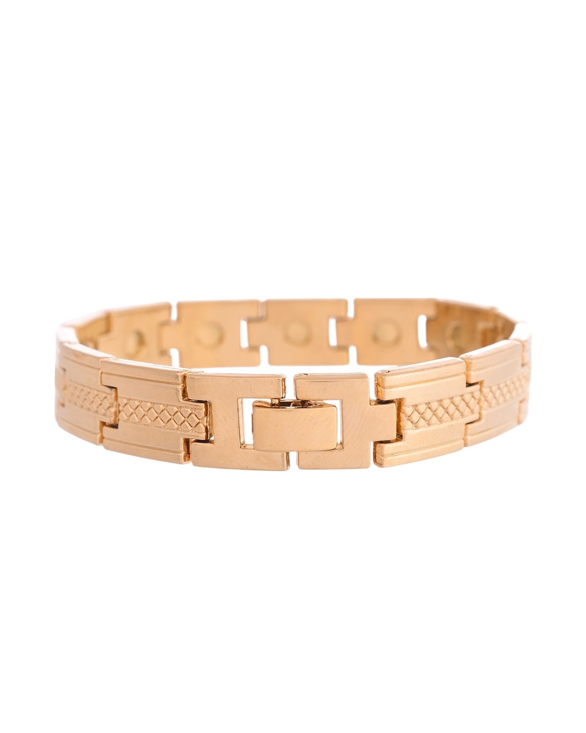 VOJ Men Gold-Toned Stainless Steel Grid Pattern Chain Bracelet VOJ (Valley Of Jewellery)