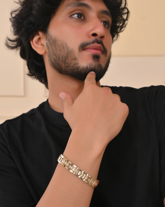 VOJ Men's Gold-Toned Textured Tungsten Steel Magnetic Bracelet VOJ (Valley Of Jewellery)