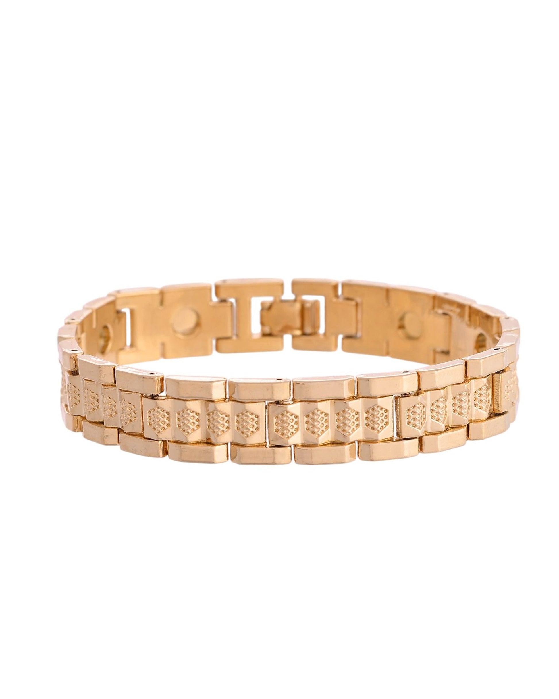 VOJ Men's Gold-Toned Textured Tungsten Steel Magnetic Bracelet VOJ (Valley Of Jewellery)