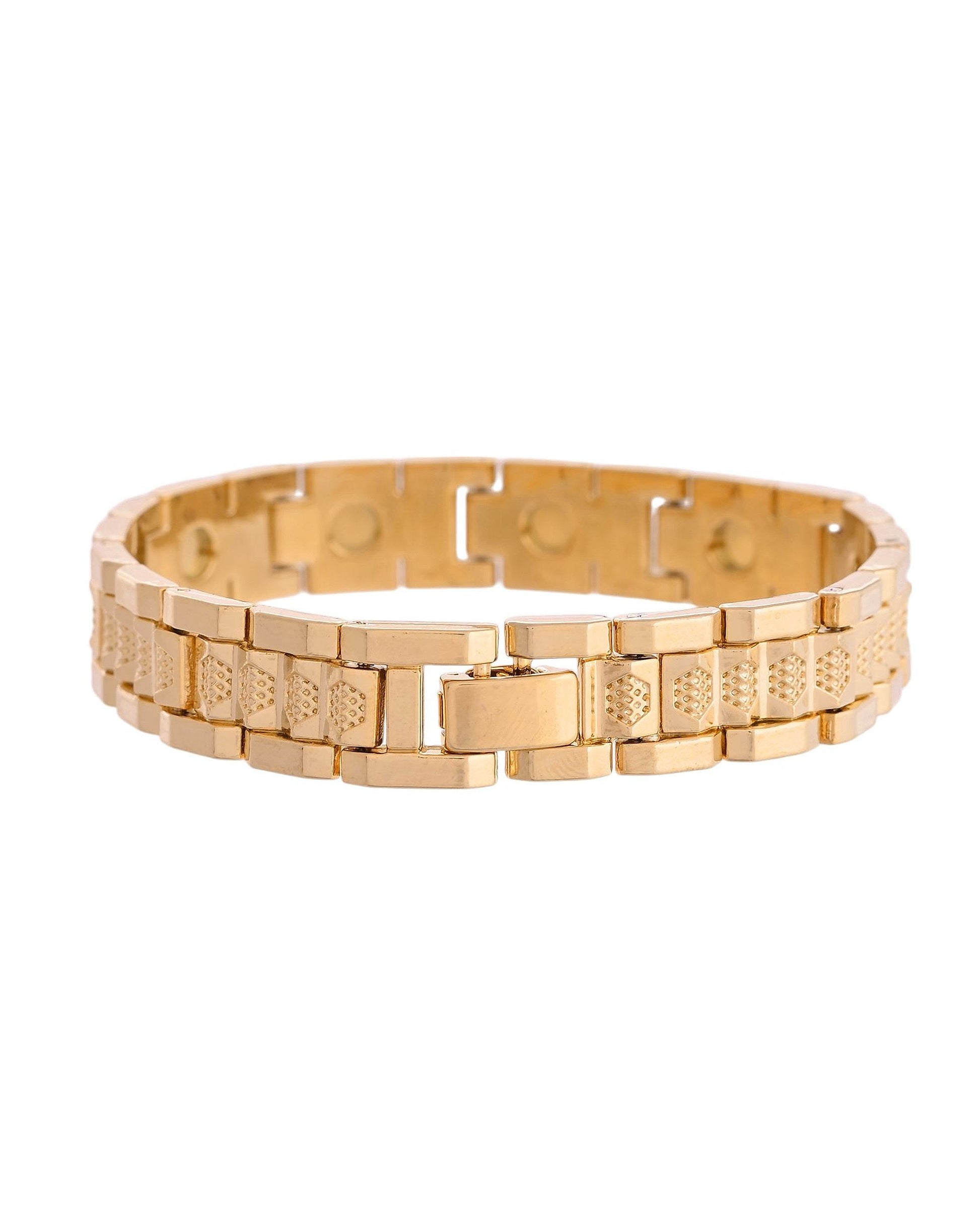 VOJ Men's Gold-Toned Textured Tungsten Steel Magnetic Bracelet VOJ (Valley Of Jewellery)