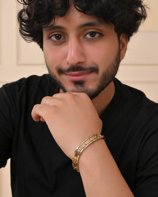 VOJ Classic Gold-Toned Stainless Steel Power Element Bracelet VOJ (Valley Of Jewellery)