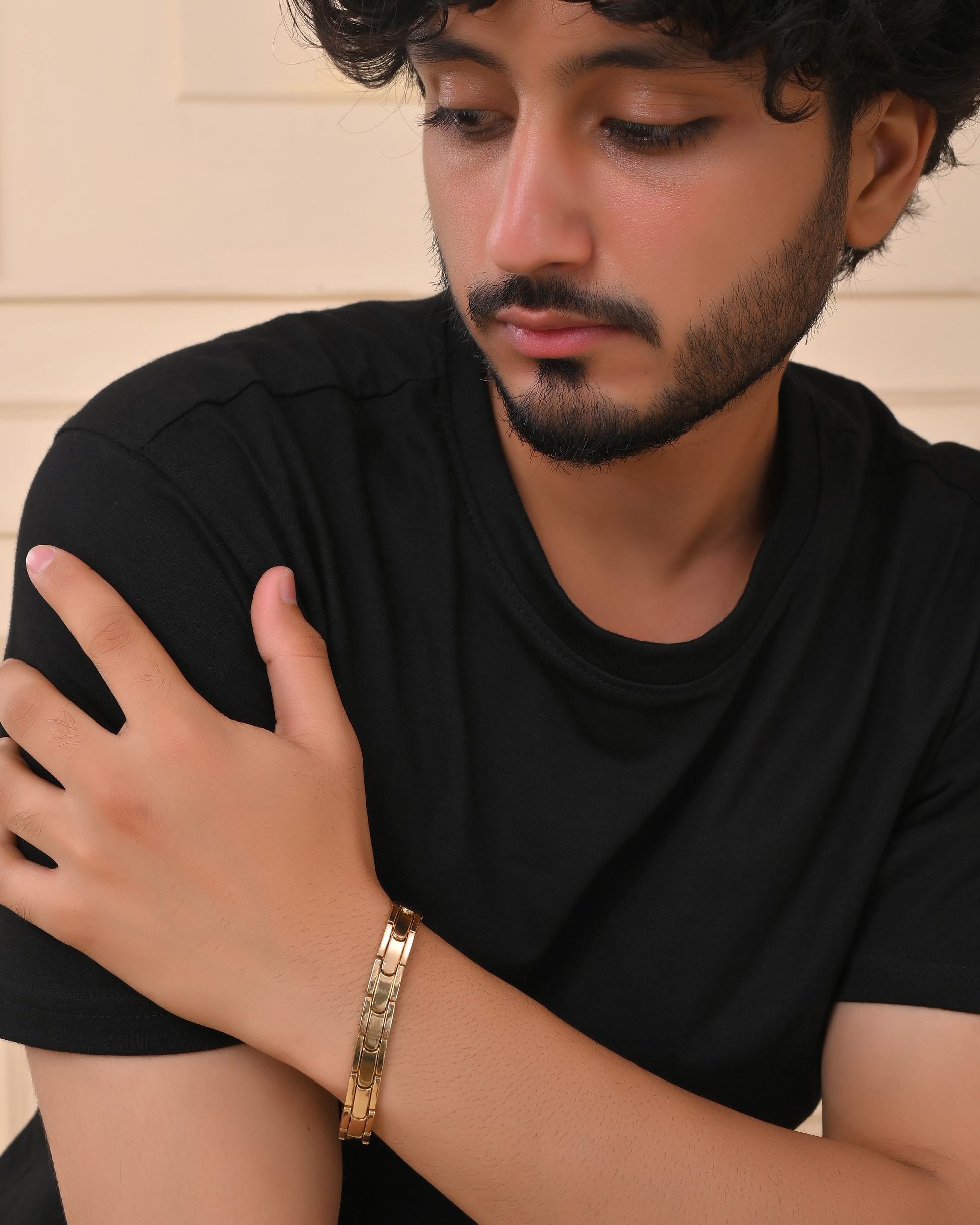VOJ Classic Gold-Toned Stainless Steel Power Element Bracelet - Swadesiicart