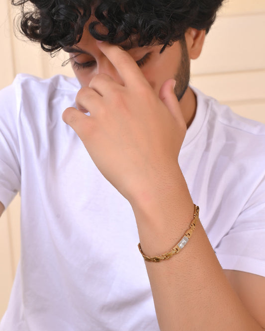 VOJ Men's Elegant Two-Tone Gold & Silver Link Bracelet VOJ (Valley Of Jewellery)