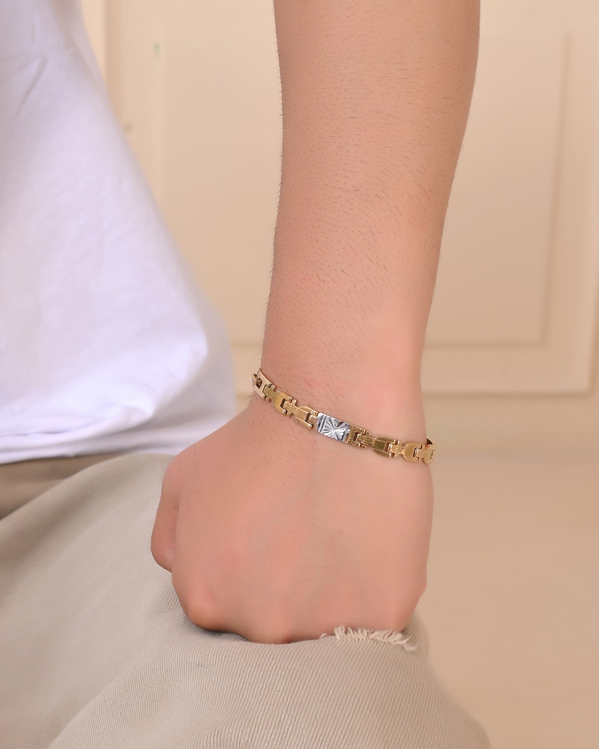 VOJ Men's Elegant Two-Tone Gold & Silver Link Bracelet - Swadesiicart