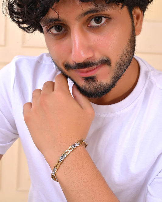 VOJ Men Gold Polished & Silver-Toned Exquisite Alloy Link Bracelet VOJ (Valley Of Jewellery)