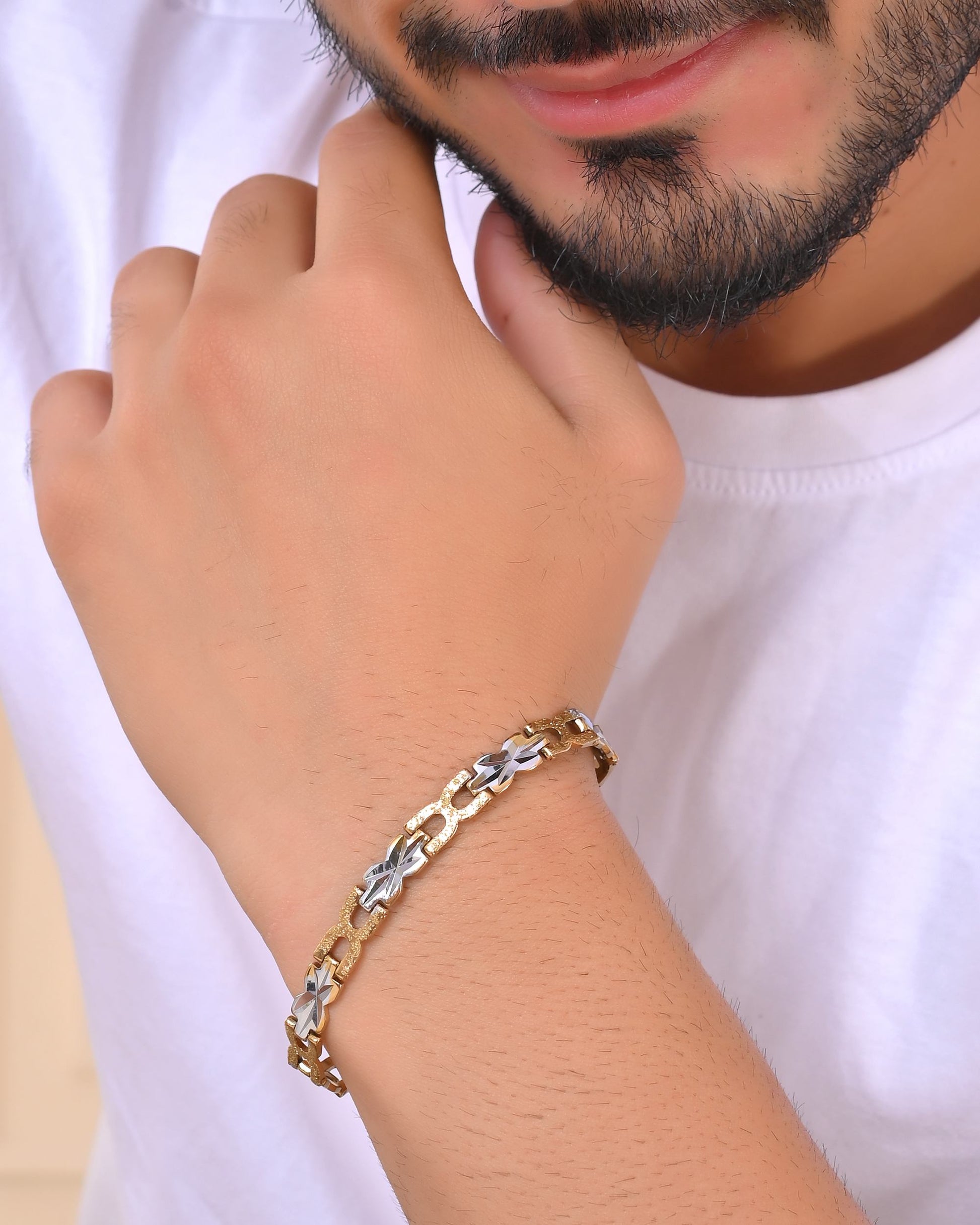 VOJ Men Gold Polished & Silver-Toned Exquisite Alloy Link Bracelet VOJ (Valley Of Jewellery)