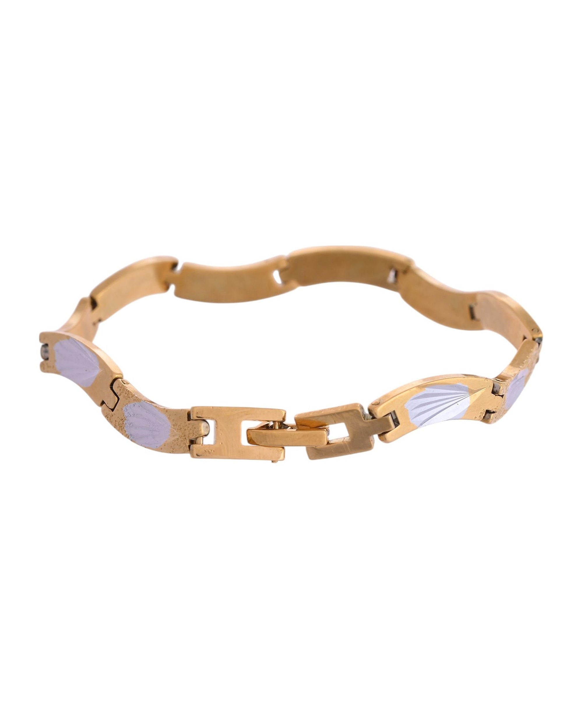 VOJ Men Gold Polished & Silver-Toned Exquisite Waved Linked Bracelet VOJ (Valley Of Jewellery)