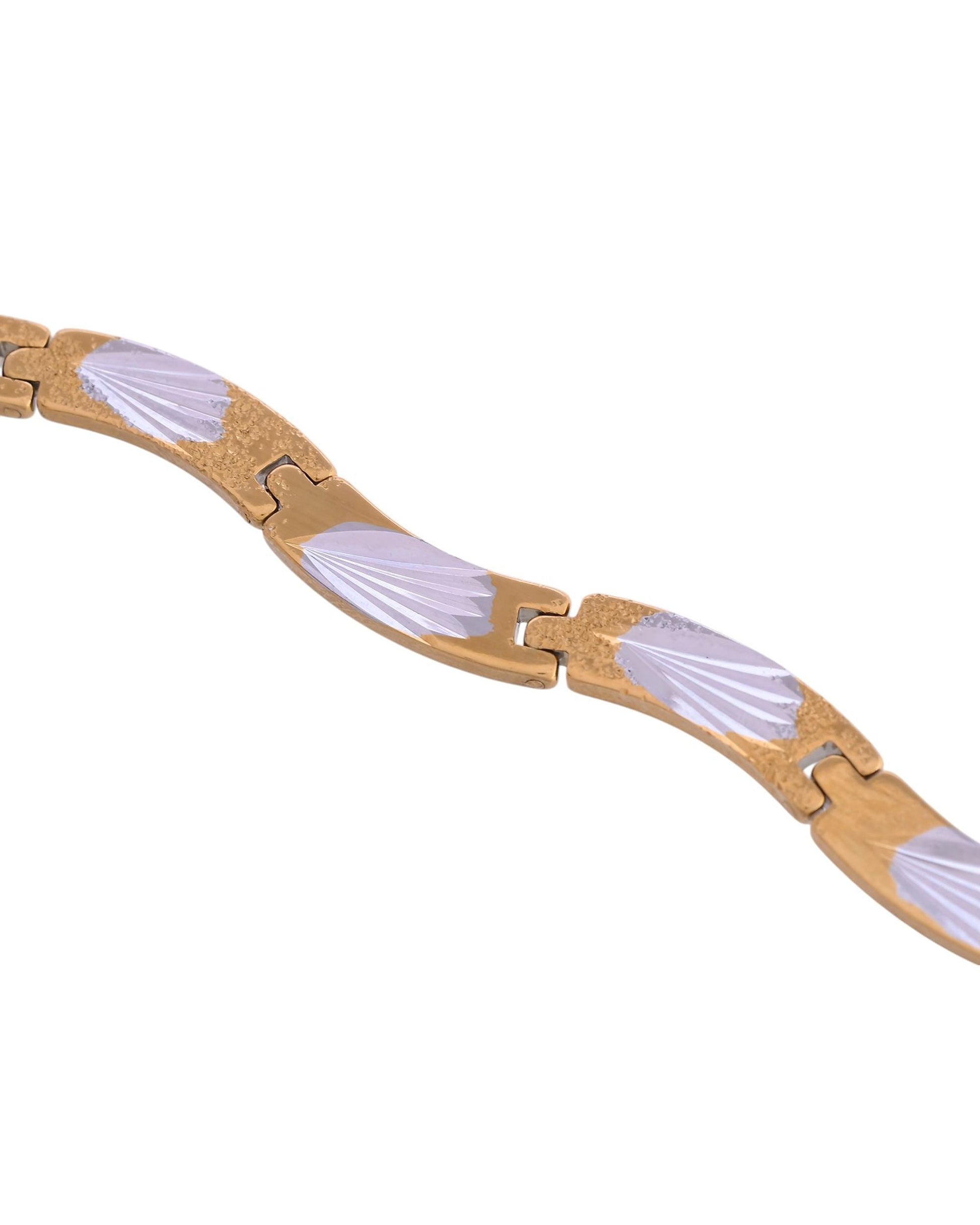 VOJ Men Gold Polished & Silver-Toned Exquisite Waved Linked Bracelet VOJ (Valley Of Jewellery)