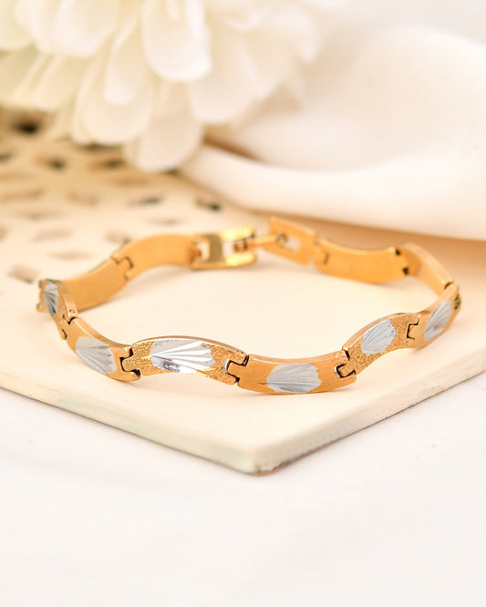 VOJ Men Gold Polished & Silver-Toned Exquisite Waved Linked Bracelet VOJ (Valley Of Jewellery)