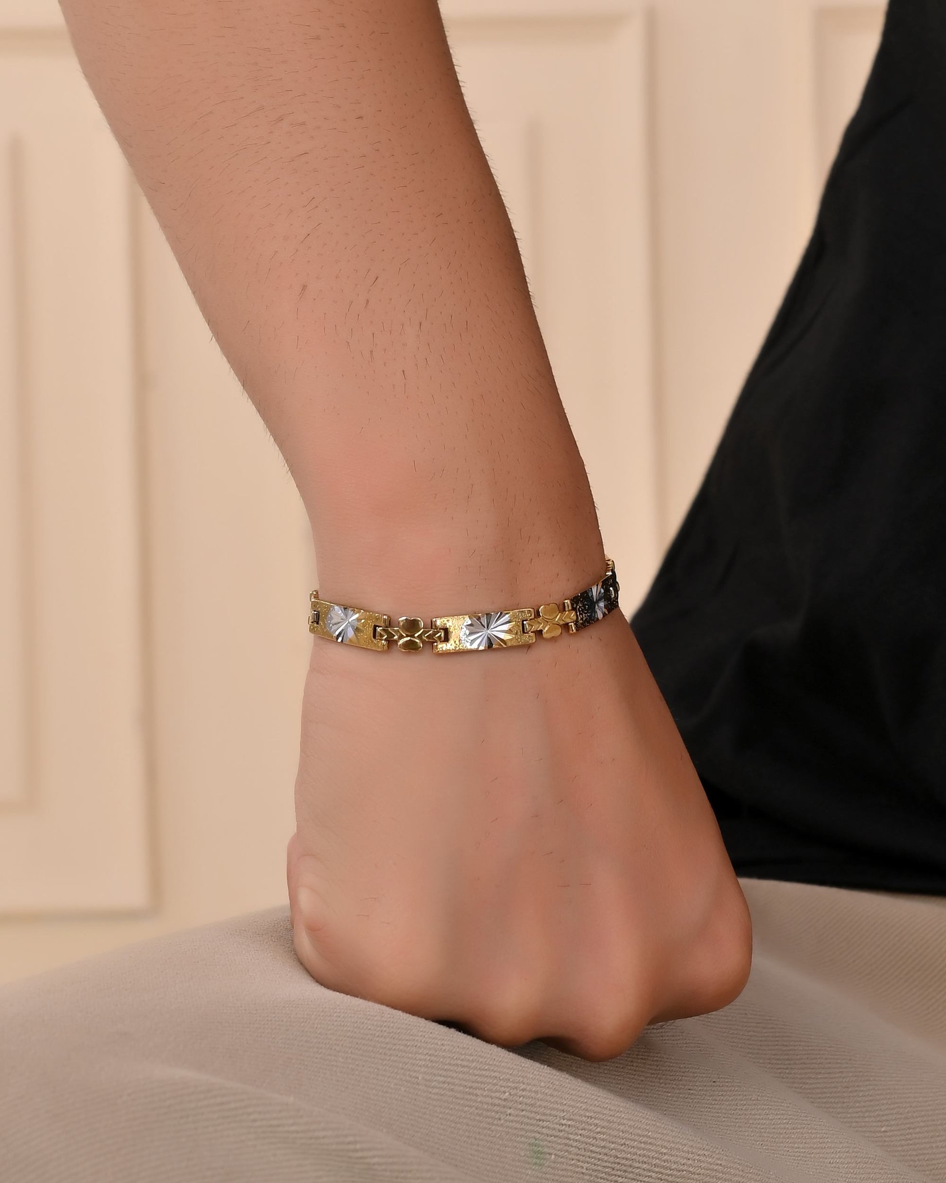 VOJ Men's Double Toned Stainless Steel Textural Linked Bracelet VOJ (Valley Of Jewellery)