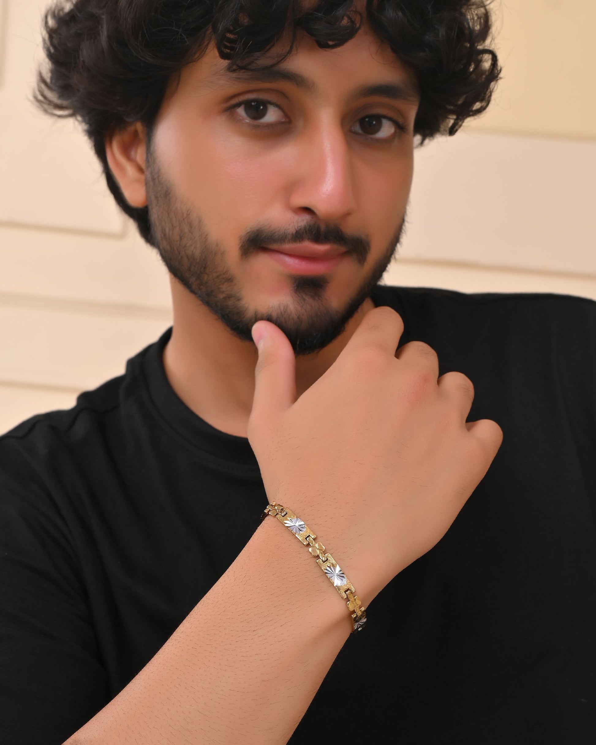 VOJ Men's Double Toned Stainless Steel Textural Linked Bracelet VOJ (Valley Of Jewellery)