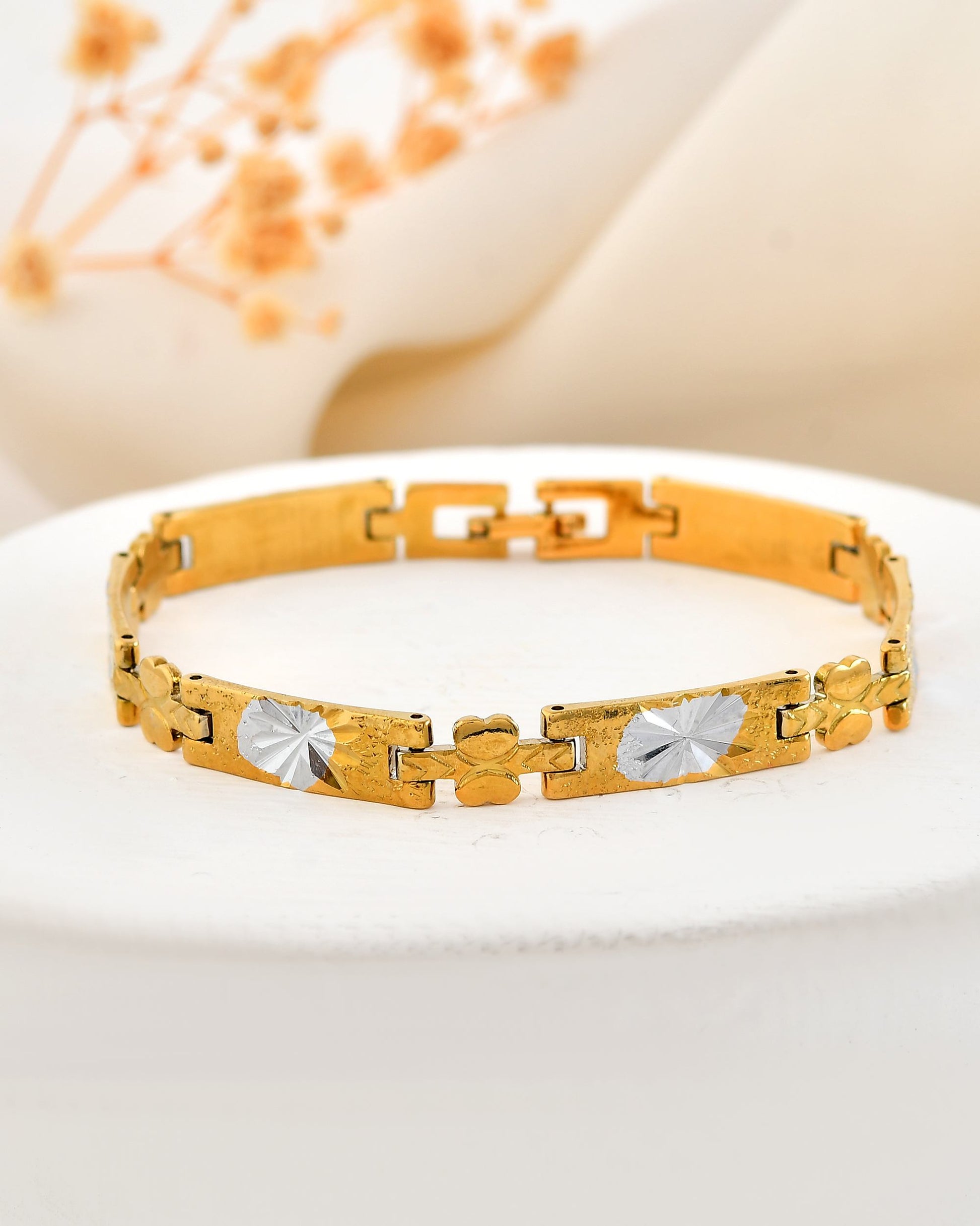 VOJ Men's Double Toned Stainless Steel Textural Linked Bracelet VOJ (Valley Of Jewellery)