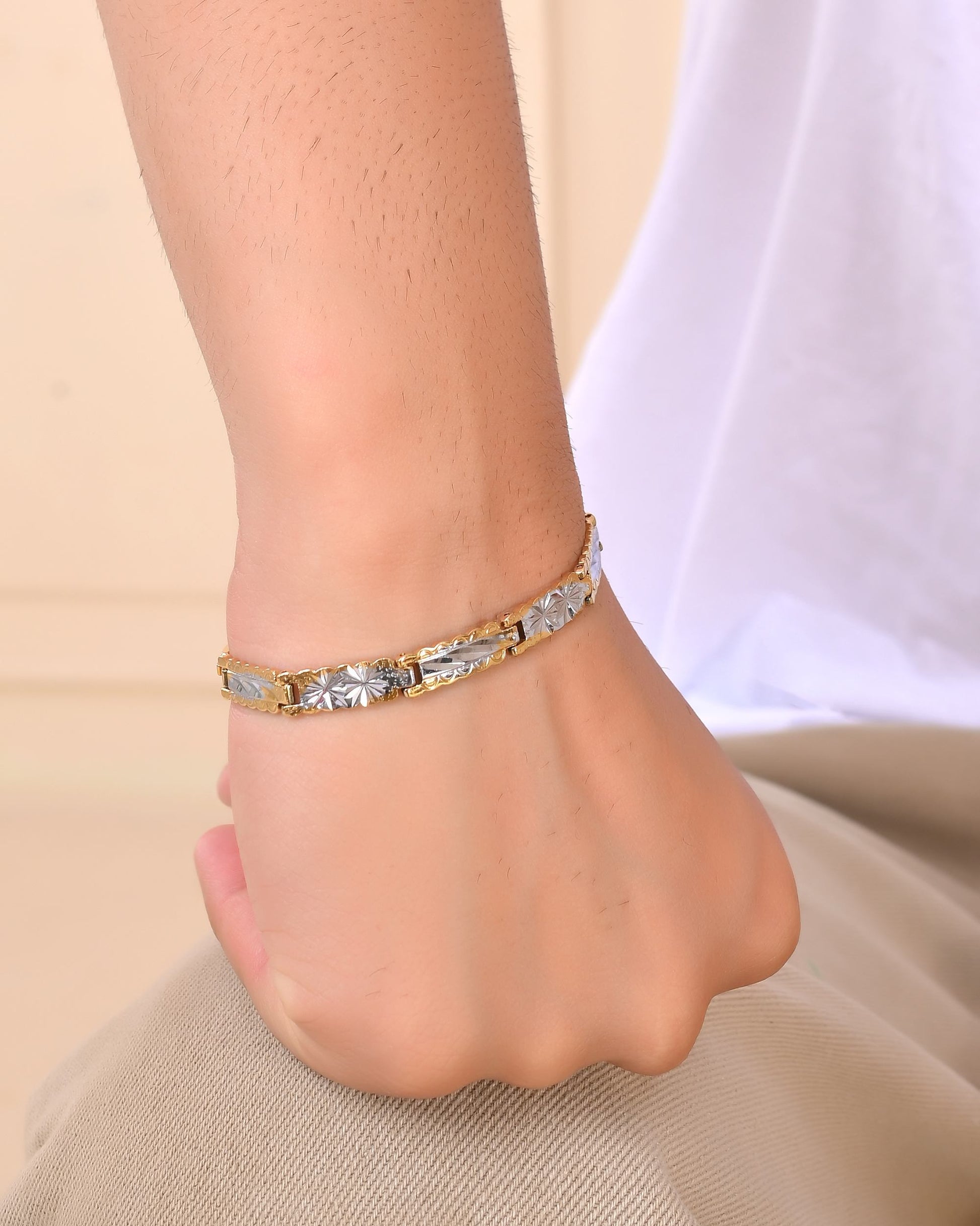 VOJ Men's Double Toned Textural Linked Bracelet VOJ (Valley Of Jewellery)