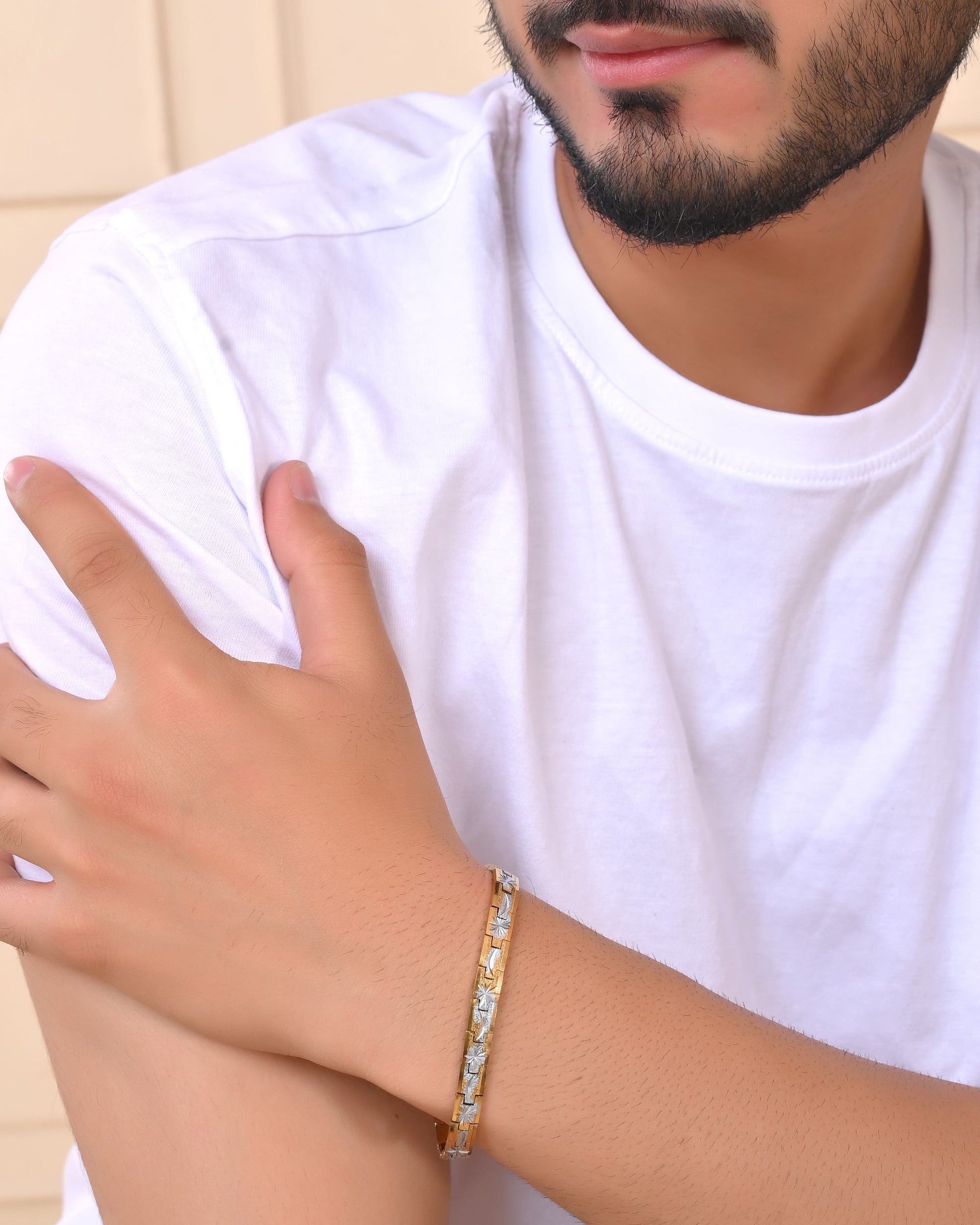 VOJ Men's Double Toned Textural Stainless Steel Bracelet VOJ (Valley Of Jewellery)