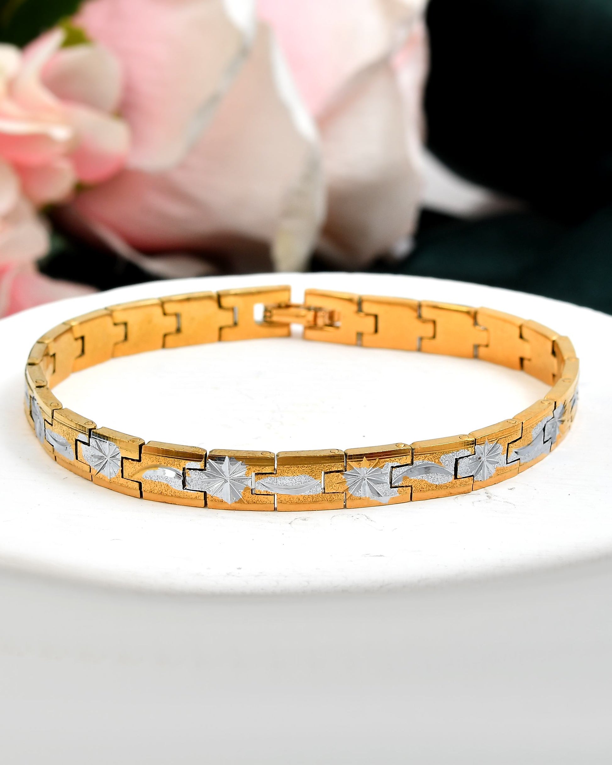 VOJ Men's Double Toned Textural Stainless Steel Bracelet VOJ (Valley Of Jewellery)