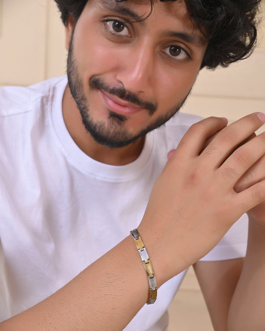 VOJ Dual Toned Alloy Bracelet For Men VOJ (Valley Of Jewellery)