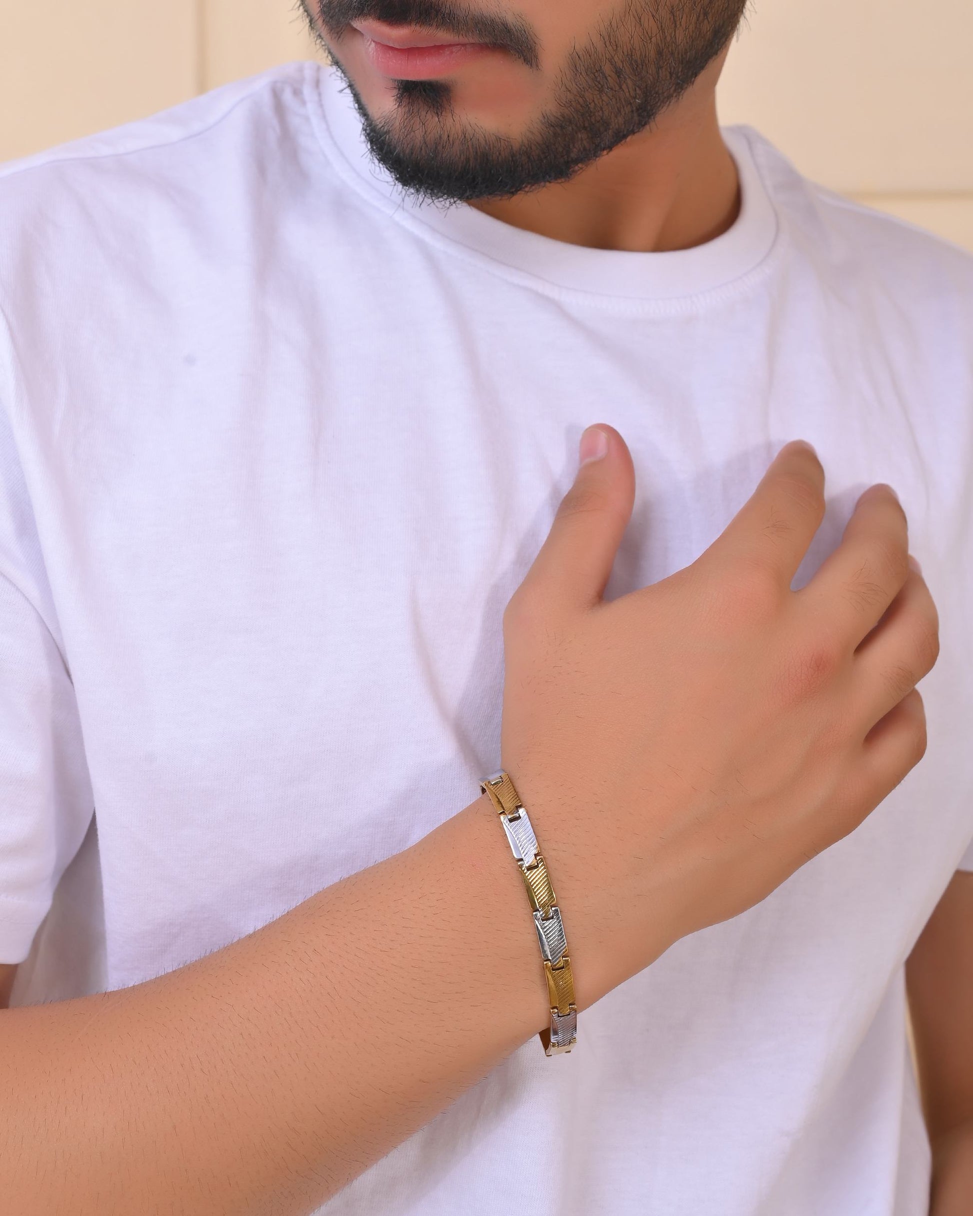 VOJ Dual Toned Alloy Bracelet For Men VOJ (Valley Of Jewellery)