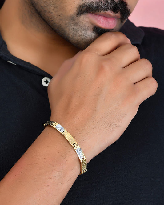 VOJ Dual Toned Alloy Textural Bracelet For Men VOJ (Valley Of Jewellery)